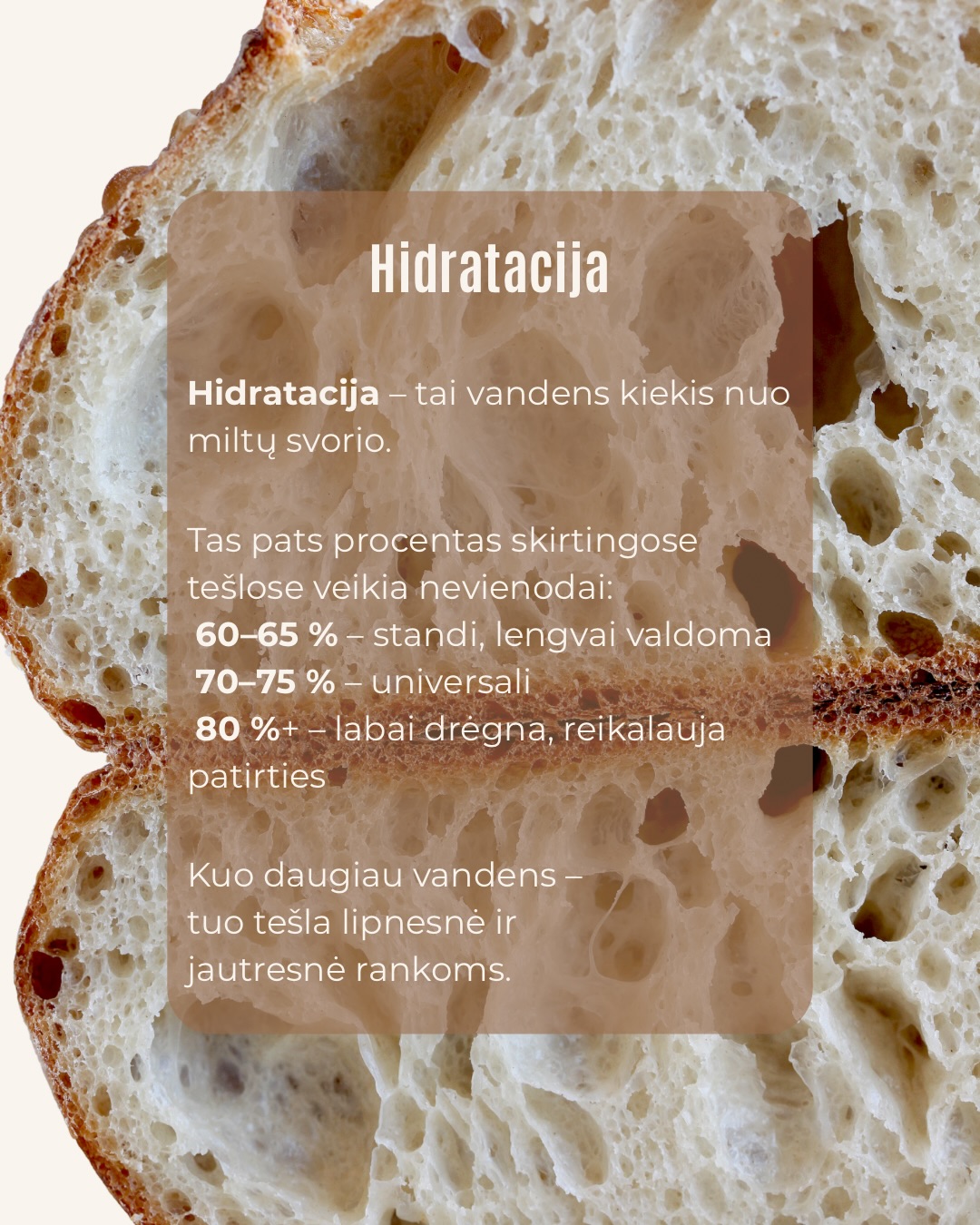 Internete sourdough receptų daug.
Kartais atrodo – pasirink bet kurį ir viskas turėtų pavykti.
Bet kepant greitai paaiškėja:
ta pati formulė skirtingose virtuvėse gyvena skirtingai.
Miltai sugeria vandenį nevienodai.
Tešla vieną dieną būna paklusni, kitą – reikalauja daugiau kantrybės.
O kepimo būdas uždeda paskutinį tašką.
Mes manome, kad receptas yra tik pradžia. Tikroji kokybė pasiekiama tik per patirtį.
Norite įgyti praktikos ir giliau suprasti sourdough kepimo ypatumus? Prisijunkite į mūsų duonos kepimo mokymus vasario 14 ir vasario 28. Registracija: www.pmalunas.lt/mokymai