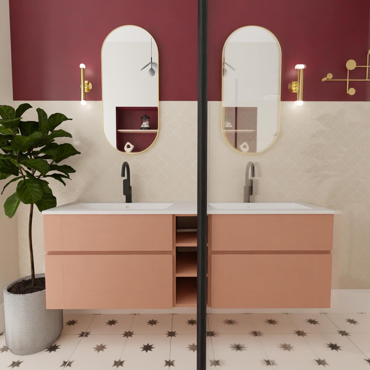 Suite de la visite avec la rénovation de la salle de bain 👌
Esprit rétro et teintes chaudes pour donner du charme à cette pièce