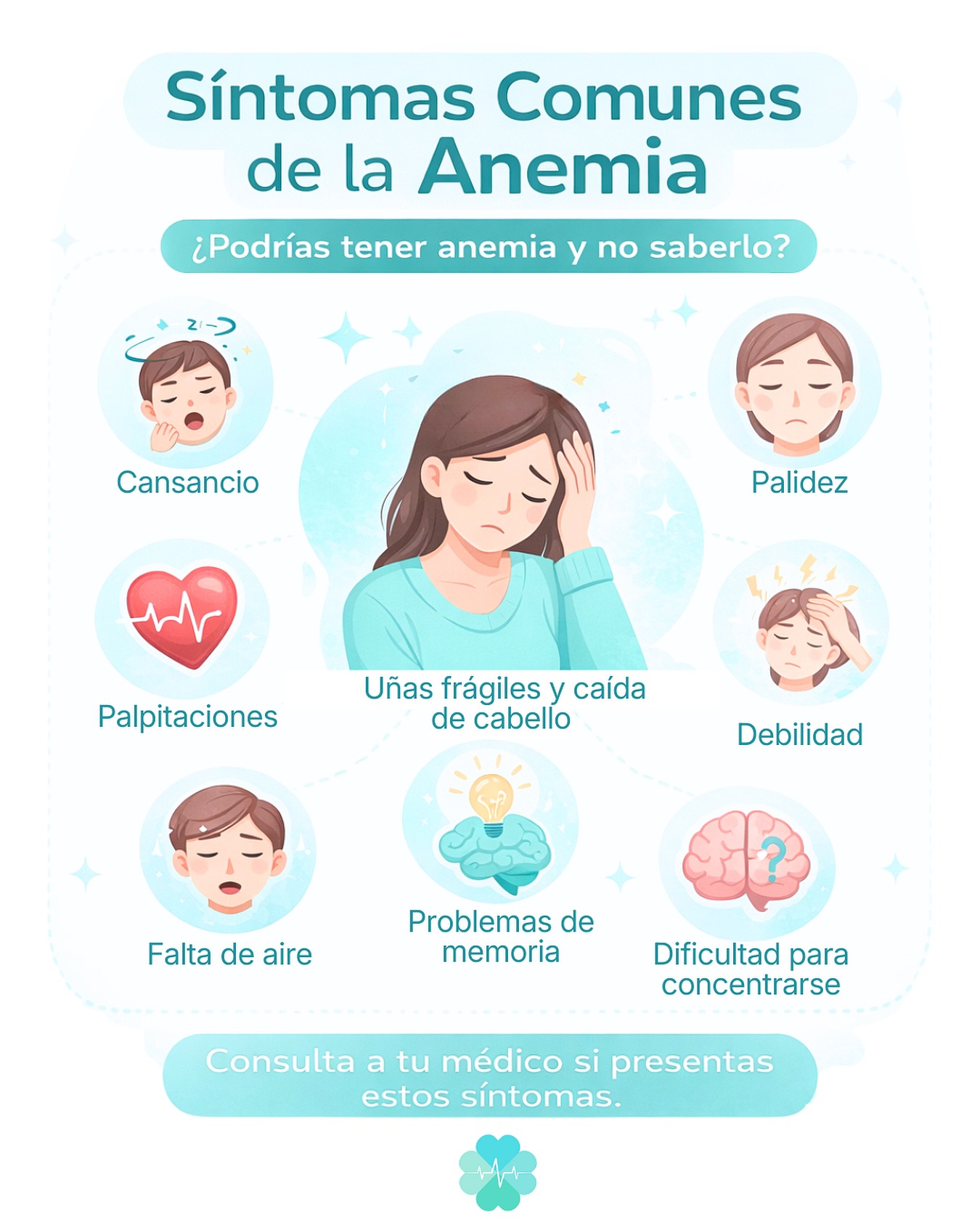 La anemia 🩸 no tratada puede afectar tu energía, tu concentración, tu rendimiento físico e incluso tu ritmo cardíaco.
Muchas veces se manifiesta con cansancio constante, mareos, palpitaciones o dificultad para pensar con claridad, síntomas que suelen normalizarse o confundirse con estrés.
La buena noticia es que con un estudio simple de laboratorio es posible detectar si existe algún grado de anemia, identificar su causa y ajustar el tratamiento adecuado para corregirla. Consulta a tu médic@ de confianza si presentas alguno de estos síntomas 🩵
#anemia #salud #medicinainterna