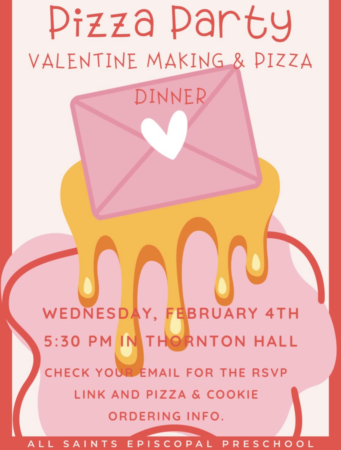 ❤️ We hope you’ll join us for an evening of Valentine’s making for the community and pizza! It’s a special event we love to be able to have that helps spread a little bit of joy to others!
Check your email for the links for pizza and special Valentines Day cookies!
#allsaintspreschool #riverroad
#allsaintsepiscopalchurch #henricova #tuckahoe