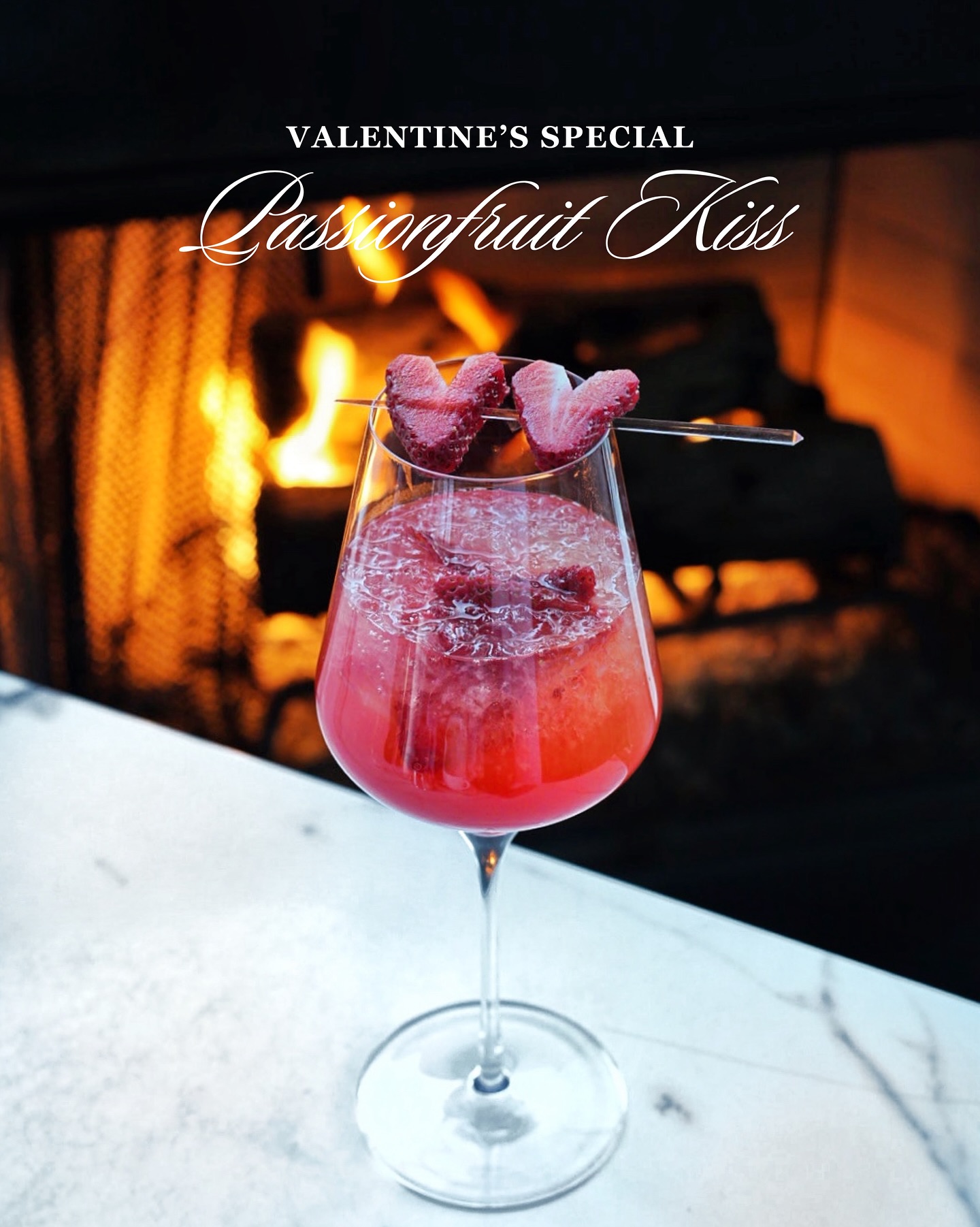 Passionfruit Kiss 💋
Sweet, flirty and made to fall in love.
💘$14
💘Available February 13, 14 & 15
💘Chinola passion fruit, Belvedere vodka, Moscato, lemon juice & a hint of grenadine.