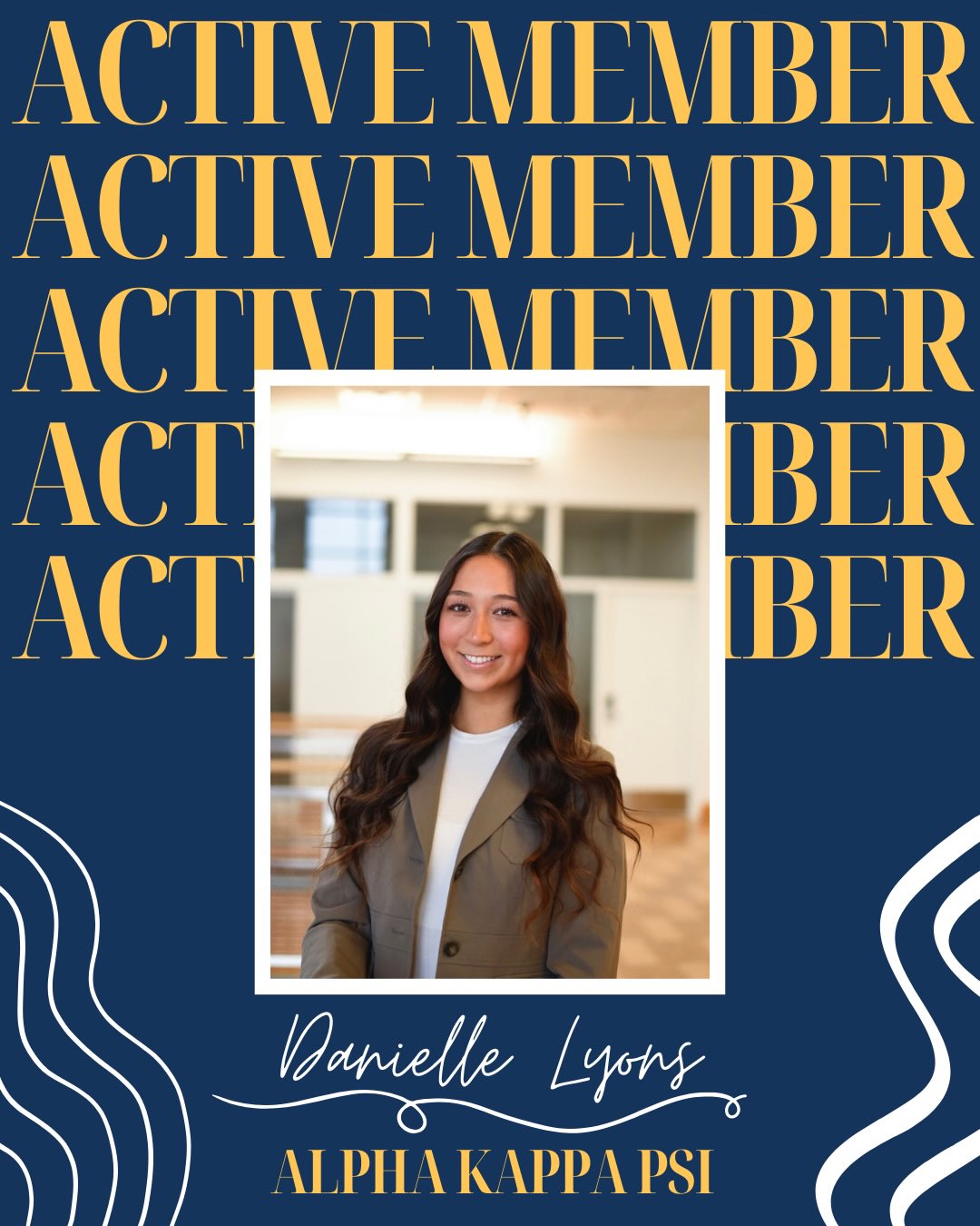 We are spotlighting our brother, Danielle Lyons! Swipe to learn more about Danielle and her experience within AKPsi.