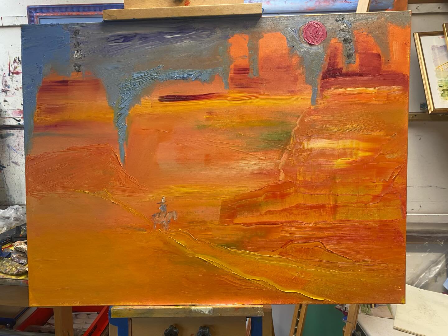 New Painting “Smoke signals” Oil paint on canvas First of 2026.#rockies #searchers #palerider #wiltshireartistsofinstagram #cowboyworldofsombreromen