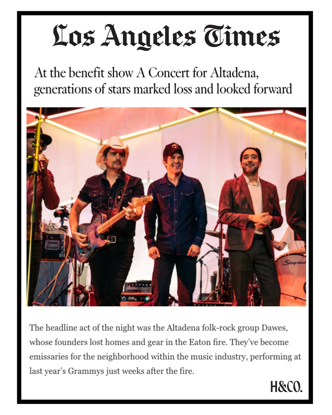 Hustle&Co. had the privilege of leading PR for A Concert for Altadena through our work with LASCC. The benefit show took place on January 7th at the Pasadena Civic Auditorium, marking a year since the devastating Eaton Fire. More than $450,000 was raised for the Altadena Builds Back Foundation (ABBF), focused on the residential recovery of Altadena. To donate or learn more, visit the link in our bio.