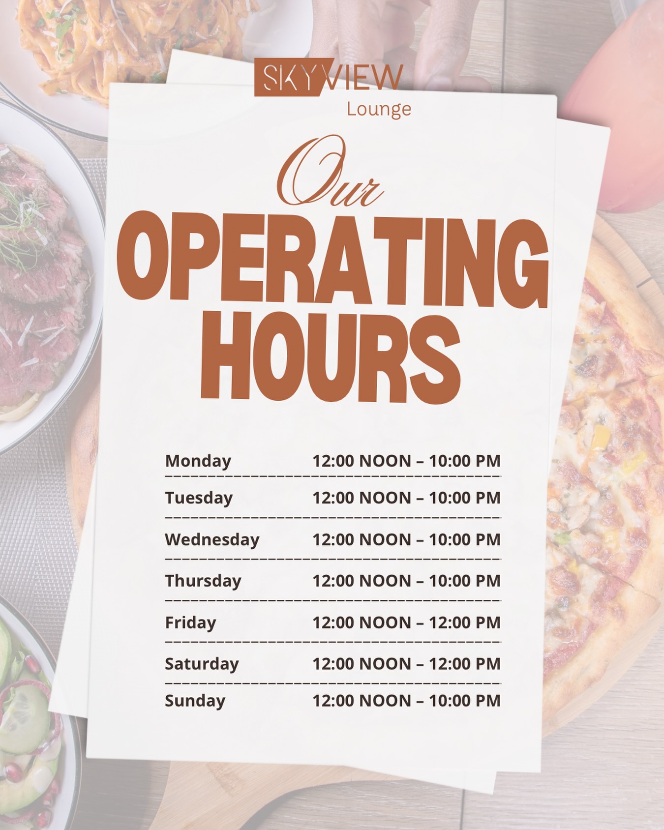 Please take note of our new operating days and hours.
