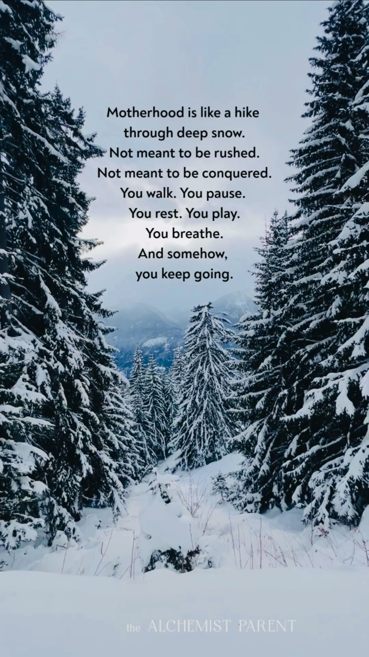 Hiking up in deep snow with my daughter
That’s what winter brings
Looking inward
Reflecting
With every step I thought...
Motherhood isn’t about reaching the peak
It’s about learning how to walk
through the deep snow
one breath at a time.