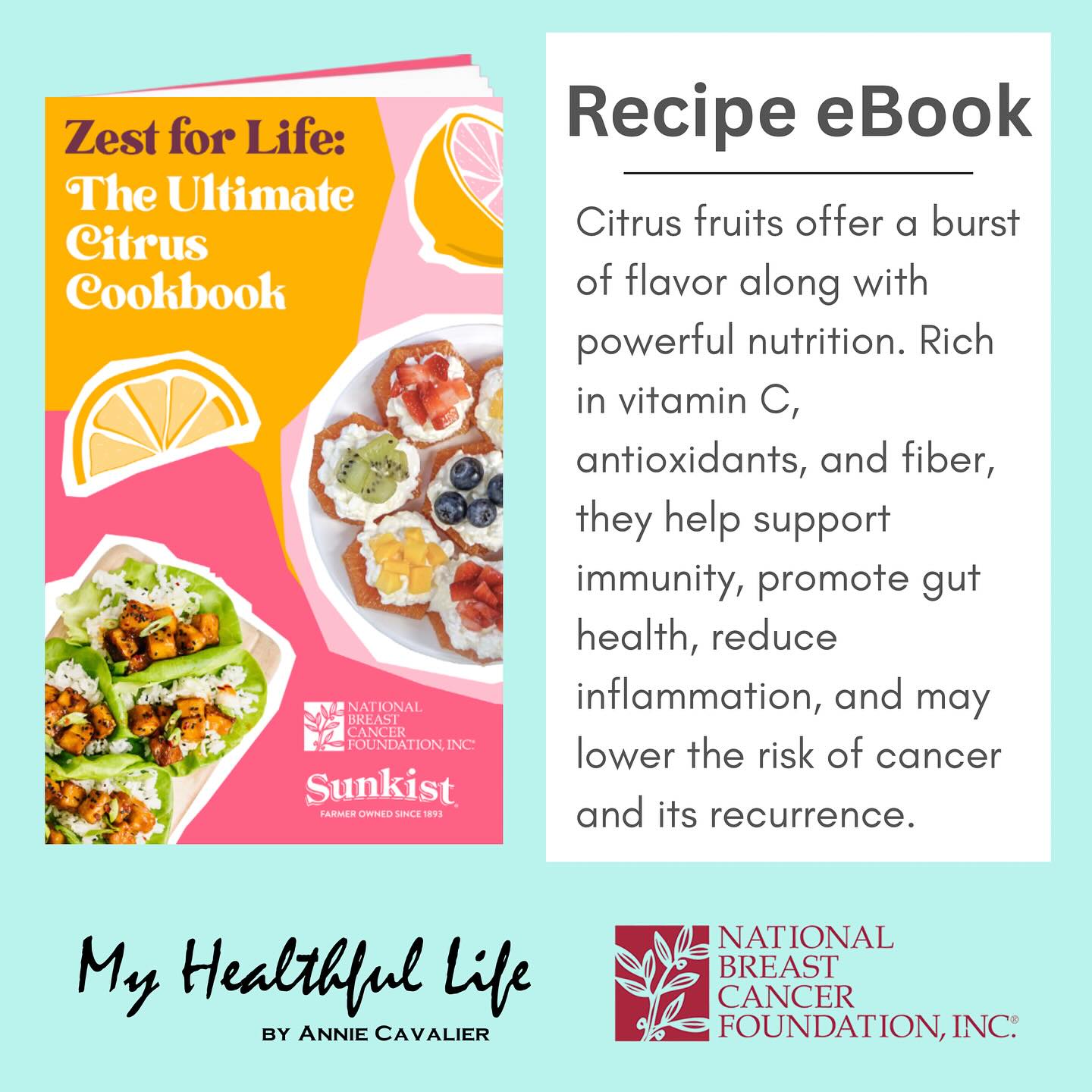 I realized recently that I never got around to sharing the info on this eBook when it first came out, but maybe that is fitting because citrus is now in season for the winter months! 🍊🍋🍋🟩
Last year I had the pleasure of teaming up again with the @nbcf to provide nutrition information and tips and tricks for a citrus recipe eBook they made in collaboration with @sunkistcitrus. These recipes not only feature the bright flavors of delicious citrus fruits, but are packed with antioxidants and other important nutrients.
While this eBook was made for beast cancer fighters/survivors in mind, anyone can enjoy these amazing recipes! 💖
Click the link in my bio for to access the recipe eBook and please share the link with anyone else you think may enjoy it!
#myhealthfullife #RD #RDN #RegisteredDietitian #health #healthy #healthyfood #healthylifestyle #food #foodie #nutrition #eatclean #foodblogger #lifestyleblogger #blogger #blog #foodinspiration #healthinspiration #citrus #recipes #recipeebook #breastcancerfighter