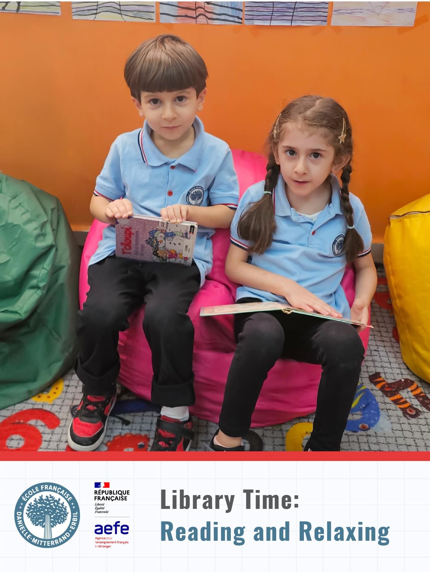 Our students are enjoying a calm and focused reading time at the library. A perfect moment to discover new books and grow their love for reading.
-
Nos élèves profitent d’un moment de lecture calme et concentré à la bibliothèque. Un moment idéal pour découvrir de nouveaux livres et développer leur goût pour la lecture.
-
قوتابیەکانمان چێژ وەردەگرن لە کاتێکی بێدەنگ و بە تەرکیزی خوێندنەوە لە کتێبخانەدا. کاتێکی تەواو گونجاوە بۆ ئاشنابوون بە کتێبی نوێ و پەرەپێدانی خۆشەویستی خوێندنەوەیان
-
يستمتع طلابنا بجلسة قراءة هادئة ومُركزة في المكتبة. إنه الوقت الأمثل لاكتشاف كتب جديدة وتنمية حب القراءة لديهم.
-
#DanielleMitterrand #FrenchSchool #ErbilEducation #ÉcoleFrançaise #internationaleducation
