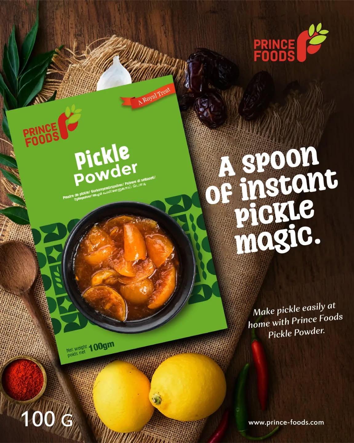 Add a spoon of instant pickle magic to your meals with Prince Foods Pickle Powder! 🍚✨
Make delicious homemade pickles in minutes with our easy-to-use pickle powder. Perfect for adding a burst of flavor to your favorite dishes.
#PrinceFoods #PicklePowder #InstantPickle #HomemadePickles #Foodie