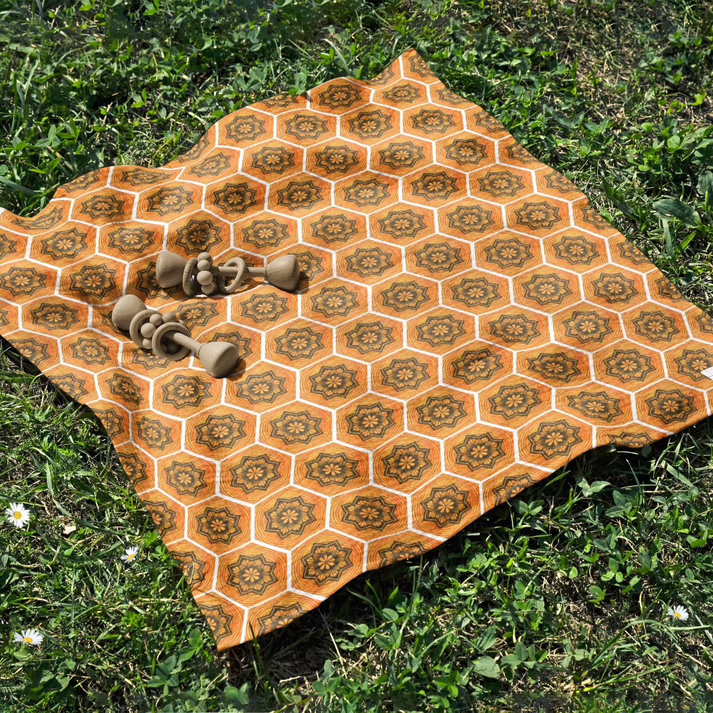 A warm-toned honeycomb mandala designed to ground the collection with structure and balance.
#surfacepatterndesigner #honeycomb #mandala #patterndesigners #textiledesign