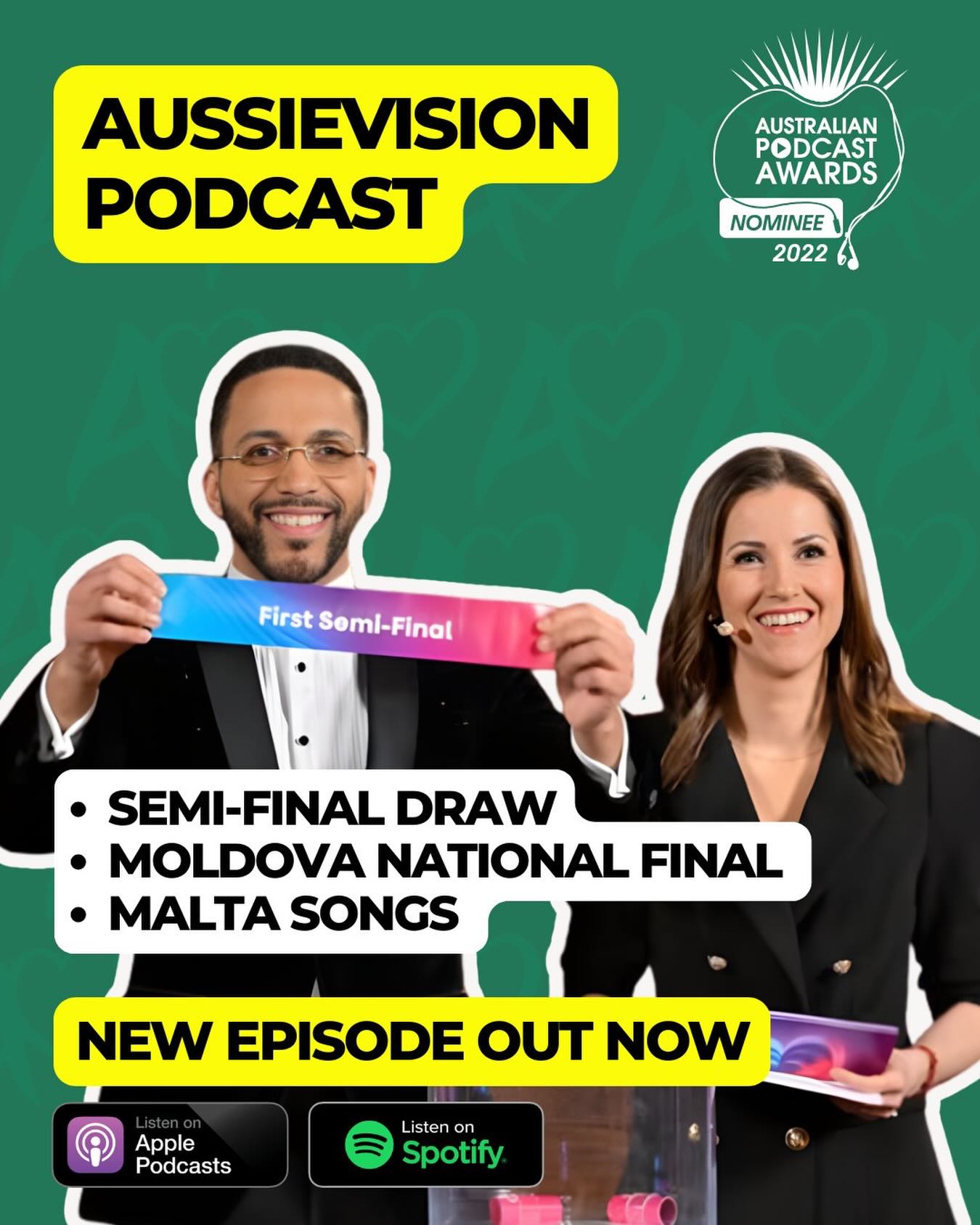 The latest episode of the Aussievision podcast is out. We run through the semi-final draw and look ahead to the national finals in Moldova and Malta, including some of the top chances. Listen via Apple, Spotify or wherever you get your podcasts!