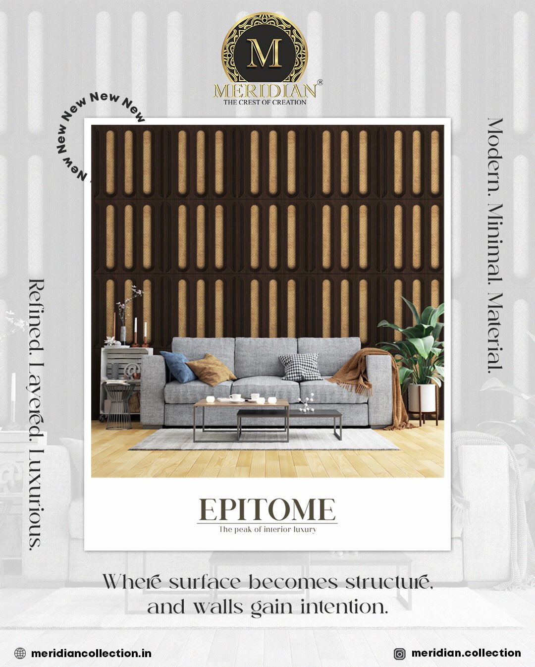 Epitome Collection ✨
Where details define luxury.
A perfect blend of solids, wood tones, inlay & cane textures — designed to elevate walls, TV units, dining spaces & more. 🤎🌿
Because true elegance is always in the details.
#EpitomeCollection #MeridianCollection #WallPanels #InteriorInspiration #LuxuryInteriors TexturedWalls DesignDetails ModernSpaces InteriorDesignIndia