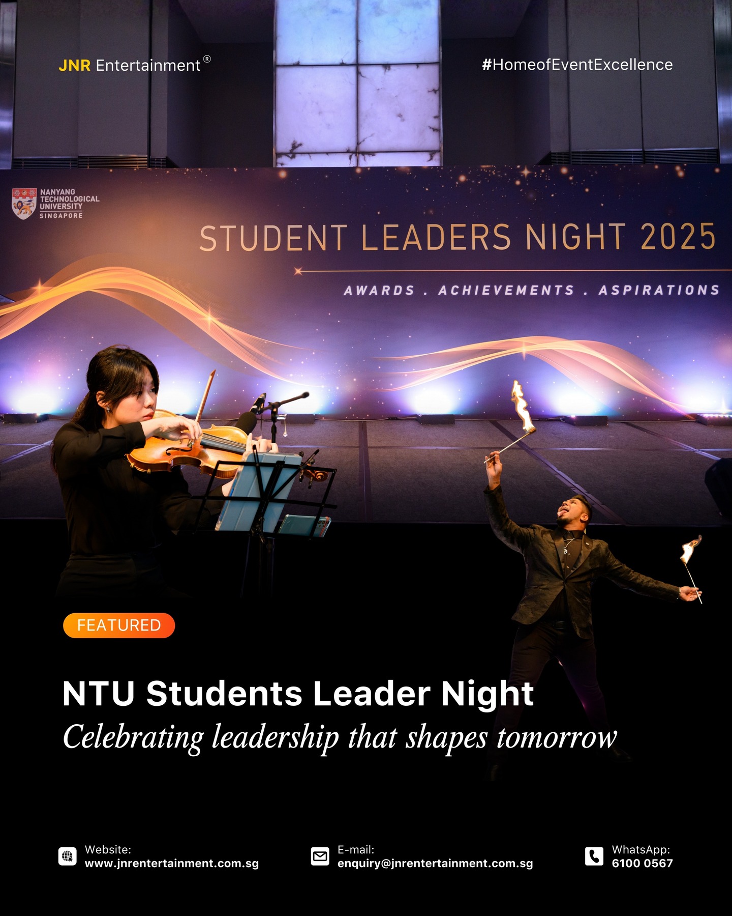 A closer look at the thoughtful details behind NTU Student Leaders’ Night — Designed to honour leadership, commitment, and the people behind the roles.
✉️ enquiry@jnrentertainment.com.sg
📱 61000 567
🔗 www.jnrentertainment.com.sg
#EventManagementSingapore
#UniversityEvents
#FormalEvents
#EventProduction
#JNRentertainment