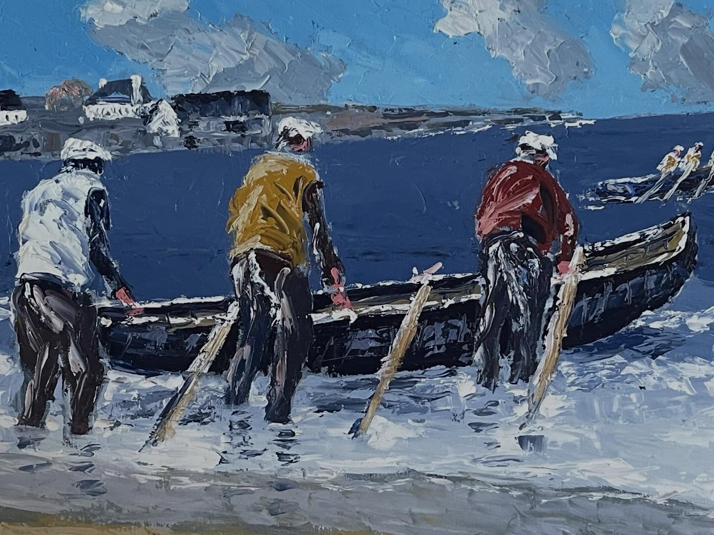“Currach Launched. Aran Islands. Co Galway”. Oils. 20/30ins. Auction Online. Tuesday 10/Mar/26. Gormley’s, 57 Francis St. Dublin.8.
