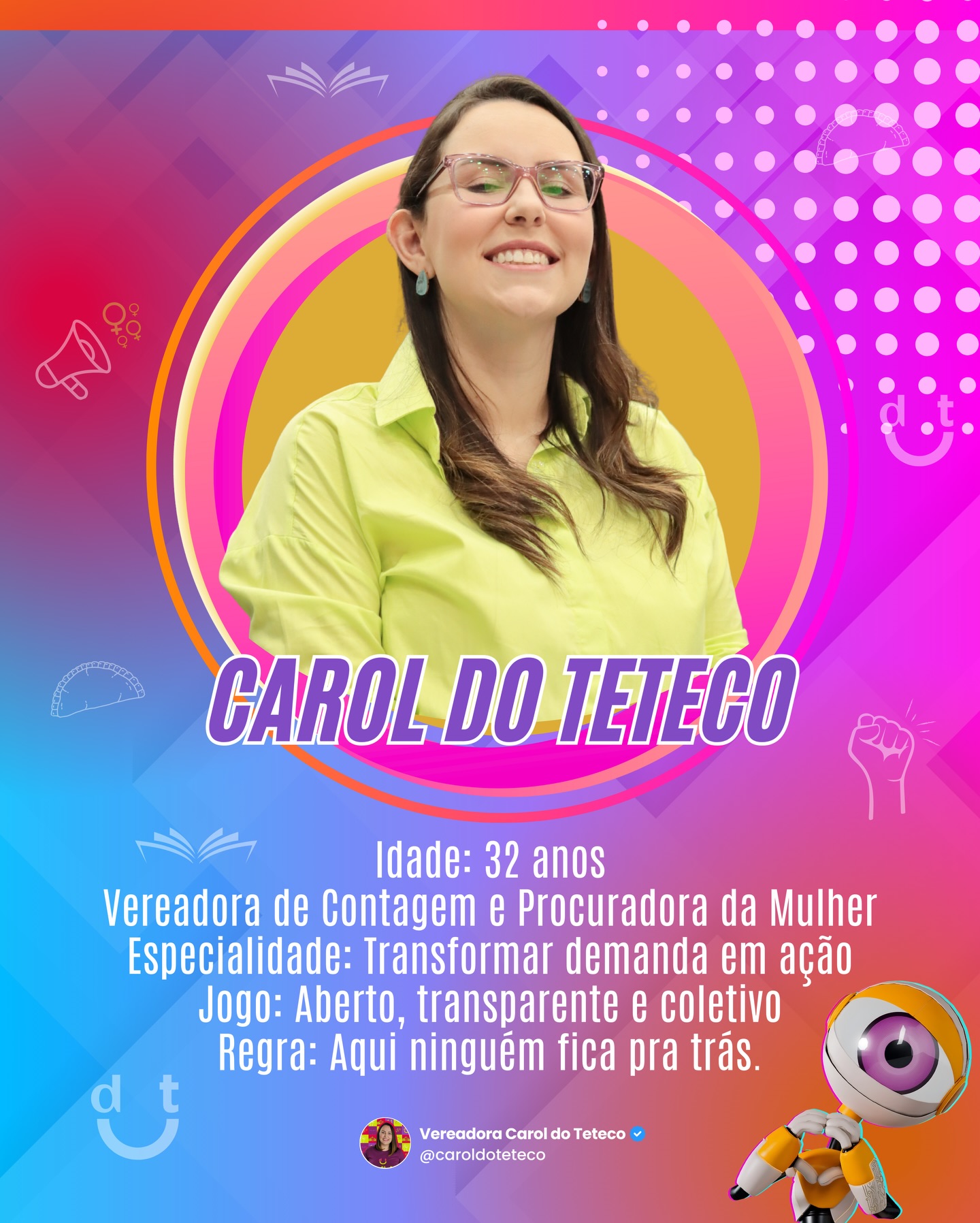 Entrei na trend, mas aqui o jogo é outro.
É sobre ouvir mulheres, acolher histórias e não fingir que não vê.
Ser Procuradora da Mulher é estar perto — de verdade.
Porque na vida real, só vale ganhar se ninguém ficar pra trás. 💜