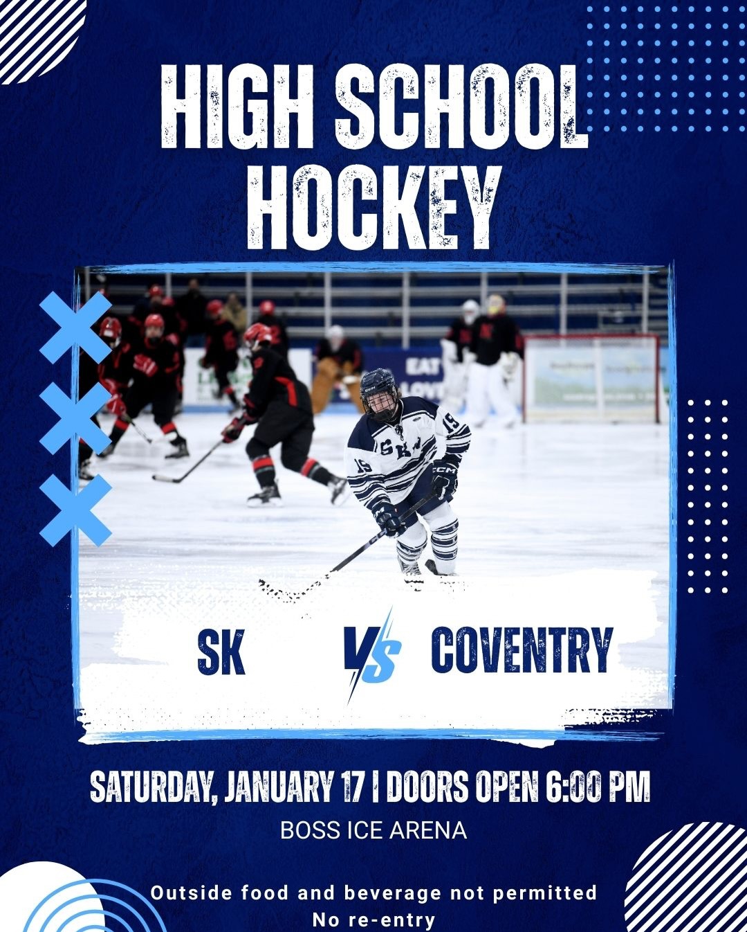 Everything you need to know for the games on Saturday, January 17th. SK vs Coventry doors open at 6:00 pm, Nariho vs SK doors open at 7:45 pm. See you there! 🏒
