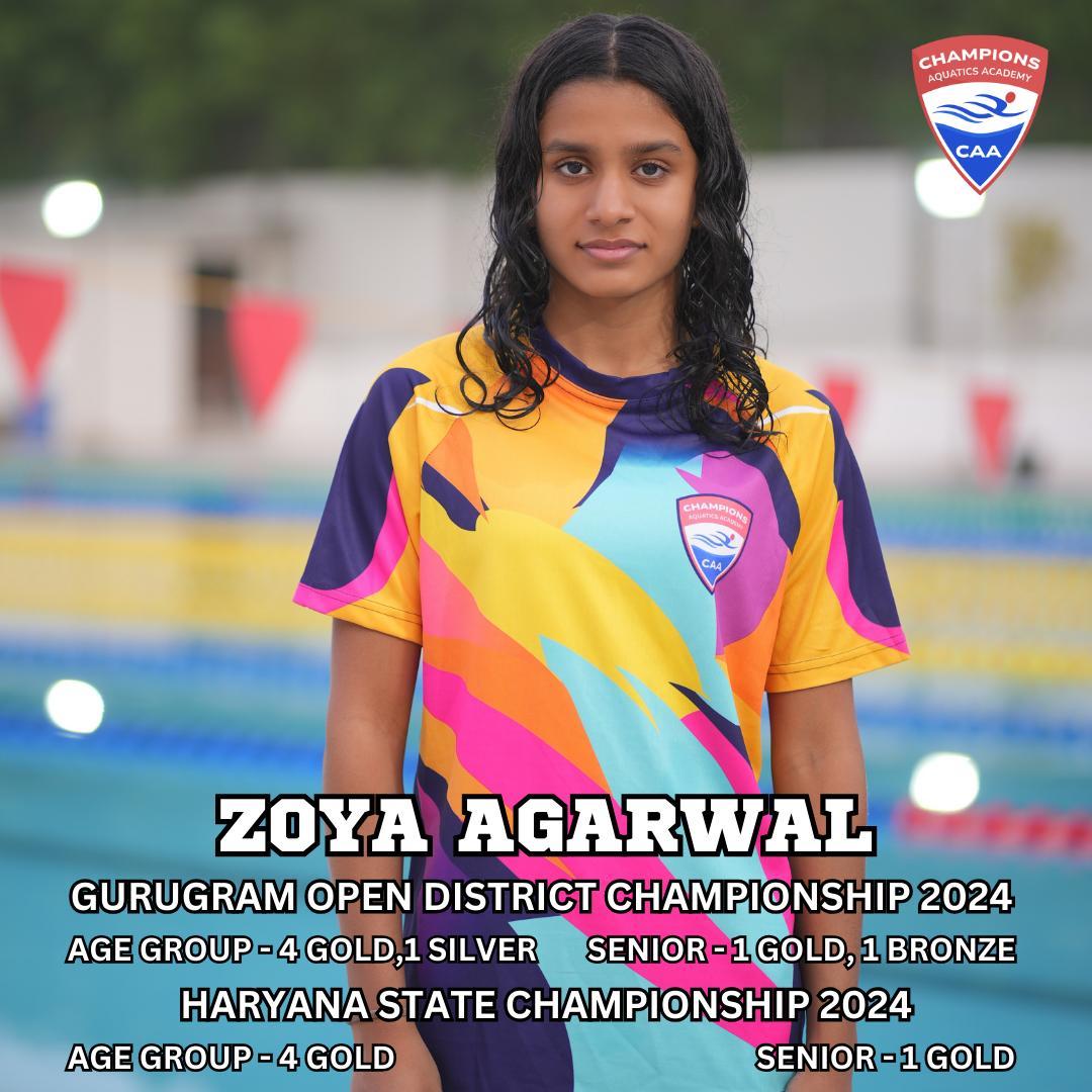 Congratulations to Zoya Agarwal!
We are incredibly proud to celebrate Zoya's remarkable achievements at the Gurugram Open District Championship 2024 and the Haryana State Championship 2024!
Zoya showcased her outstanding talent by winning:
Gurugram Open District Championship 2024:
Age Group: 4 Gold , 1 Silver
Senior: 1 Gold , 1 Bronze
Haryana State Championship 2024:
Age Group: 4 Gold
Senior: 1 Gold
Your dedication, hard work, and passion for swimming are an inspiration to all of us at Champions Aquatics Academy. Keep shining and making waves, Zoya!
#ChampionInTheMaking #ProudMoment #SwimmingStar #ChampionsAquaticsAcademy #CAA #GoZoya #Inspiration #SportsExcellence #MakingWaves
