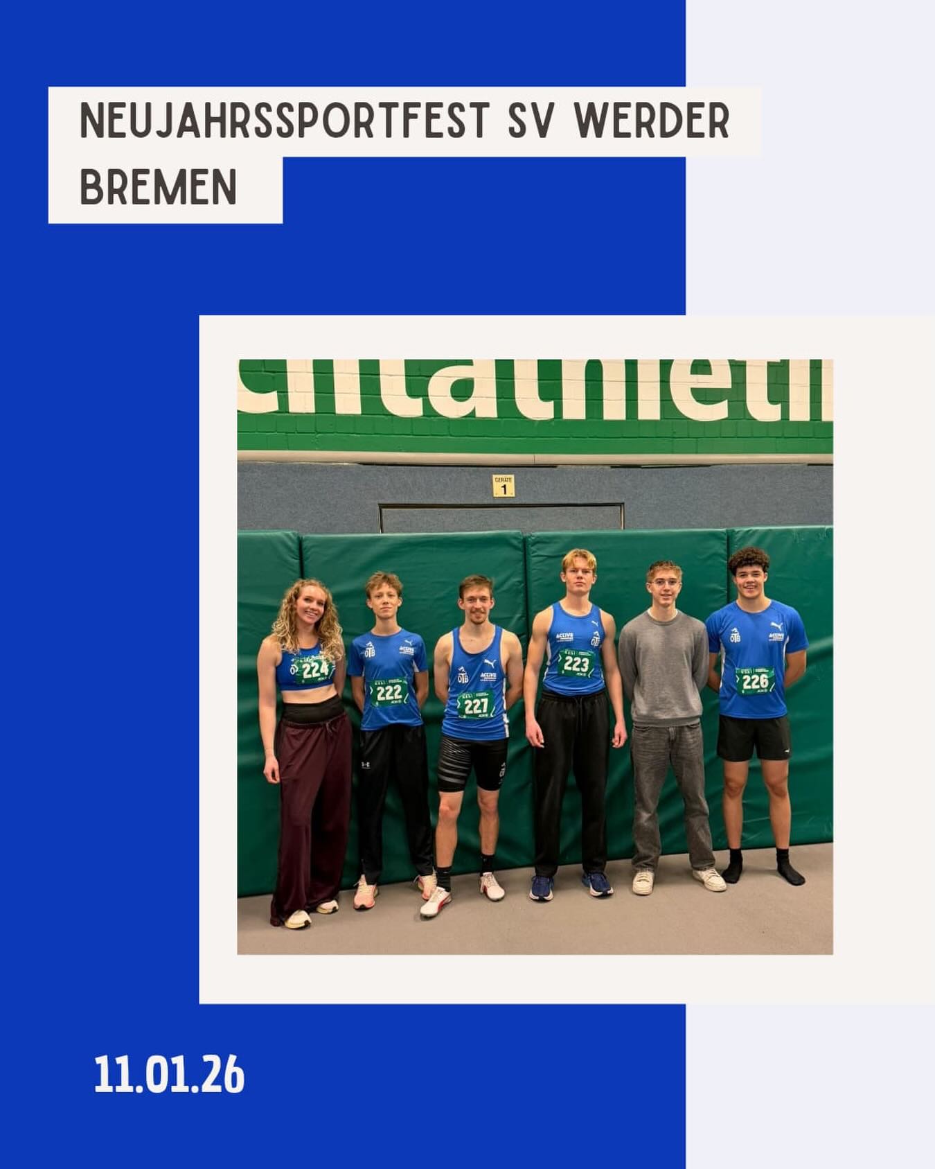 Unsere Sprint- und Sprunggruppe von Eric trotzte an diesem Wochenende dem Wetter und machten sich auf nach Bremen. Durchweg positive Leistungen über die 60m-Sprintdistanz waren das Ergebnis. Dreimal PB, zwei Siege und ein dritten Platz im B-Finale zeigen die gute Form der Sprinter des @otb_osnabrueck
Herzlichen Glückwunsch zu euren Leistungen!
#sportfest #neujahr #bremen #starkeleistung #weiterso
@noz_de @sport_lich_unterwegs @otb_osnabrueck @stadtosnabrueck @stadtsportbund_osnabruck @activesportshoposnabrueck @katharina.poetter dabehrens @nlv_online @dlv_online @benmoellers @pumarunning