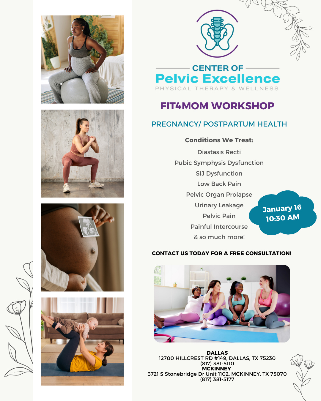 ✨ Community. Movement. Pelvic Health. ✨
COPE PT is teaming up with Fit4Mom White @fit4mon_whiterockdallas Rock for a Pelvic Health Workshop you don’t want to miss 💪🏽🧘🏽♀️
🗓 Friday January 16th
⏰ 10:30 AM
📍 With our Fit4Mom White Rock mamas
We’ll be talking all things pelvic floor including core support, bladder health, pregnancy and postpartum changes, safe movement, and how pelvic PT can support you at every stage of motherhood 🤍
This workshop is all about education, empowerment, and helping moms feel strong from the inside out.
👉 Come learn. Come move. Come connect.
See you there 💜