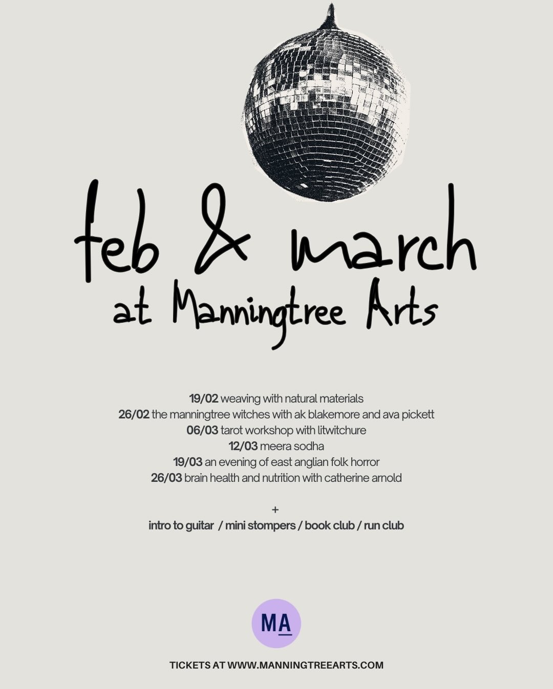 🪩🪩🪩 FEB AND MARCH AT MA 🪩🪩🪩
Lectures, workshops, panels and conversations that are gonna leave us feeling fuller (and not depleted like the new year has a tendency of doing). Girls just wanna have fun!
Remember we gotta lot of info on our website so check it out, subscribe to the newsletter, and as always thank you thank you thank you 💜