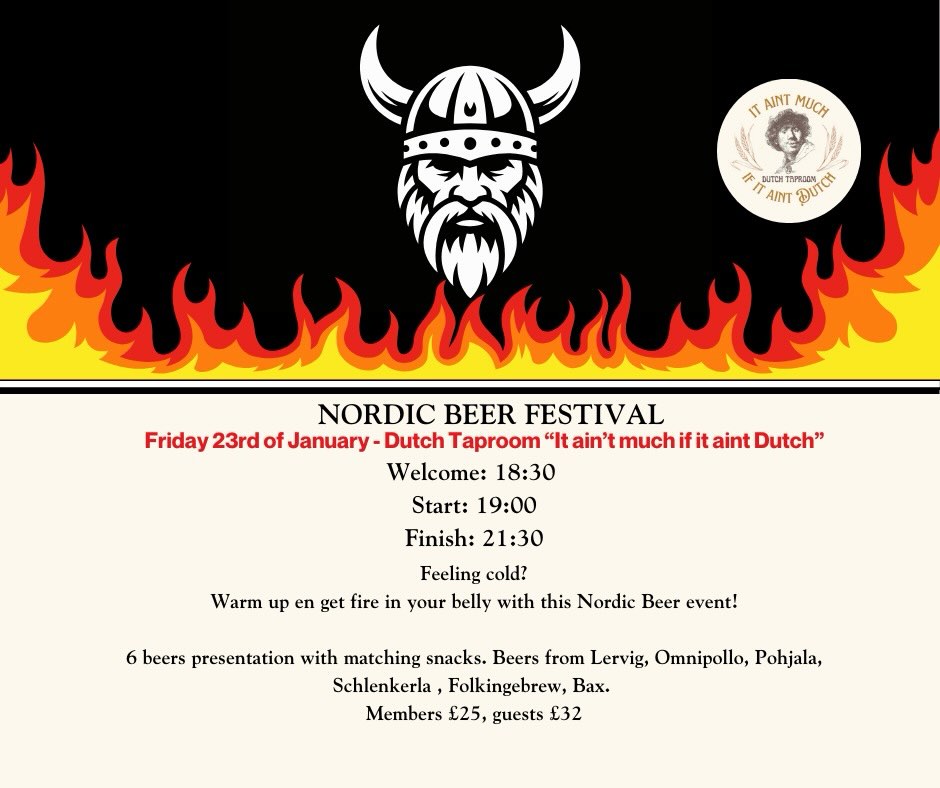 Join us for the Nordic Beer Festival!!! Warm up en get fire in your belly with some amazing beers!
6 Beers with matching snacks from Lervig, Omnipollo, Pohjala, Schenkerla, Folkingebrew and Bax!!!
Buy your tickets now:
webshop.pr-dutchdrinks.co.uk/