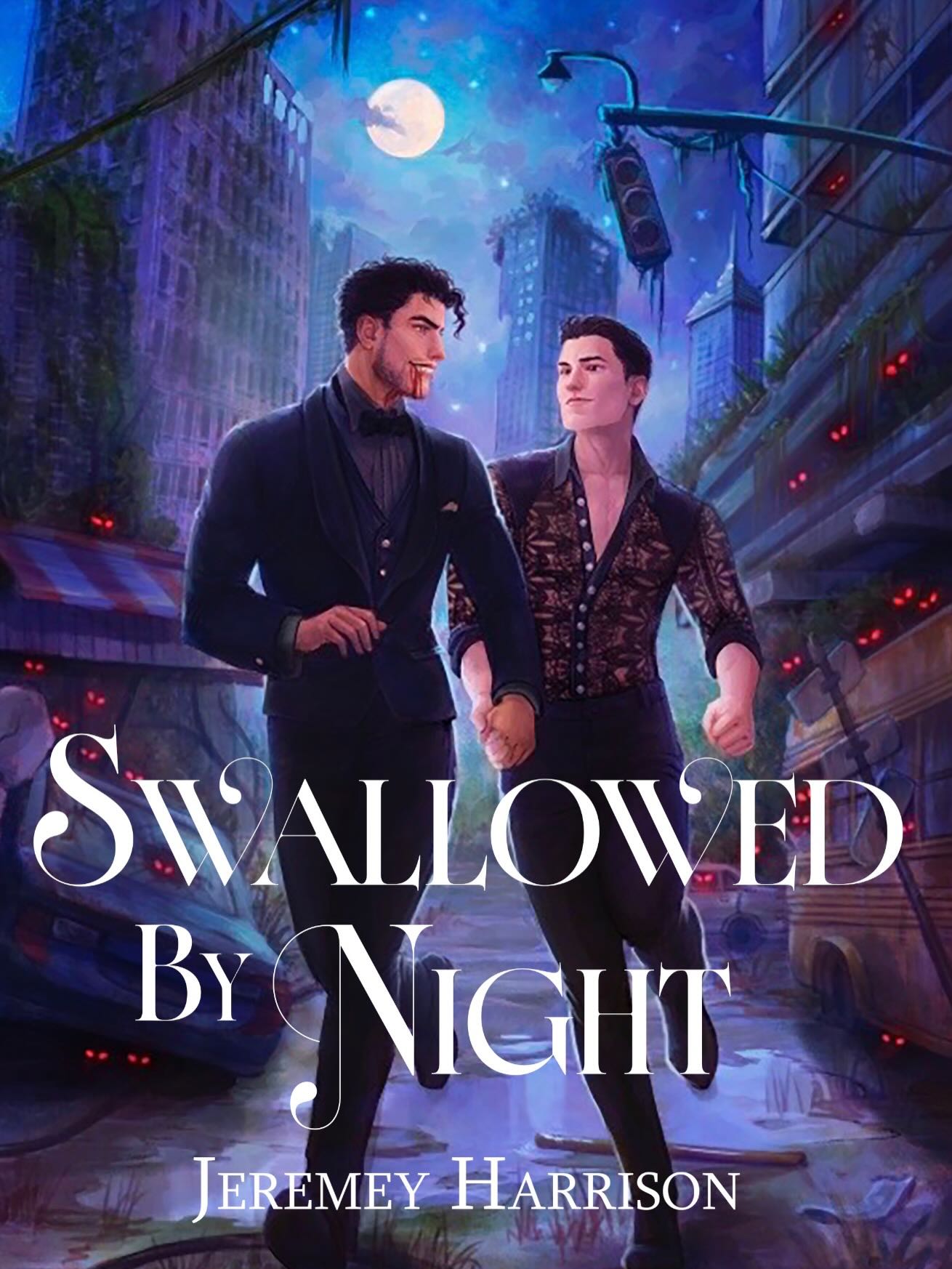 Well here it is! The cover for my sophomore novel, Swallowed By Night. I hope you’re ready for some gay stuff, romance, end of the world vibes, government experiments, evil capitalism (is there any other kind?)… and did I mention GAY STUFF?!
This stunning cover was brought to like by @marosar_art . I still can’t believe she was able to transform my scattered thoughts and half-formed descriptions into something so breathtaking. @rae.valtera assisted with cover design, and her talents made all the difference in enhancing an already beautiful piece of art. Thank you both for everything!
This book is really close to my heart. After my debut came out, I hit a pretty serious rut - to a point where I thought about giving up on writing, but these characters and story wouldn’t let me. Vinny, Gabe, and Jude camped out in my brain, refusing to leave until I wrote them down. I hope they stick with you the way they’ve stuck with me!
Keep your eyes peeled for preorder bonuses and ARC sign-ups 😘
#coverreveal #vampires #indieauthor #dystopian #romance cover, reveal, vampire, indie, author, dystopian, romance, capitalism, world, end