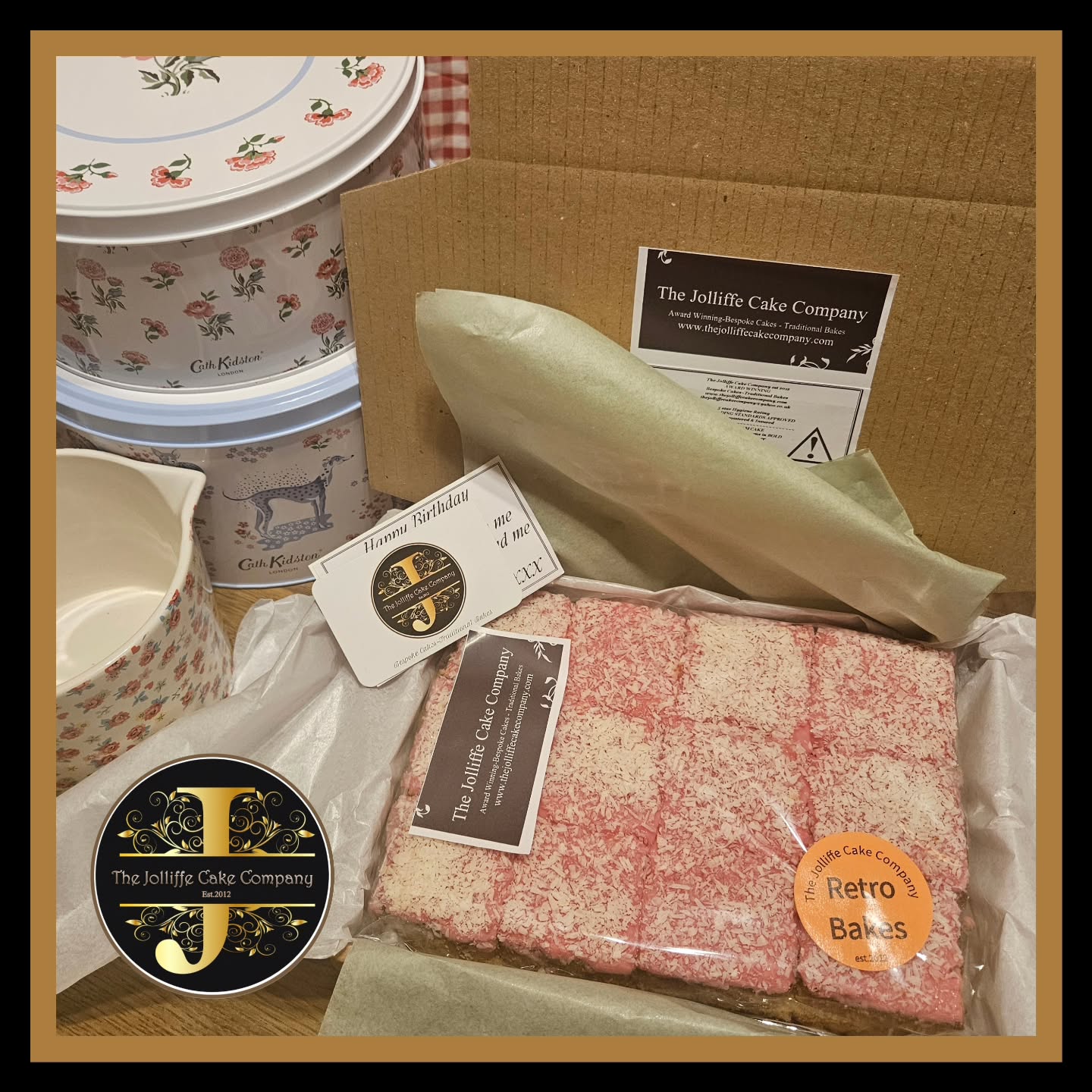 Our 'Bakes by Post' make a lovely gift. Have a message of your choice added and your bake, is made freshly on day of dispatch, 12 pieces places in a bag, wrapped with tissue and wax sealed. Posted anywhere in the UK, with a 2 WORKING day lead time, despatched Tuesdays to Fridays. This is Tottenham cake from our 'Retro Bakes' collection. Available to order via our website. #tottenhamcake #bakesbypost #orderonline #tottenhamcake #thejolliffecakecompany #cathkidston #cakesbypost #cakebusiness #cakecompany
#uk #berkshire #woodley #wokingham #rdguk