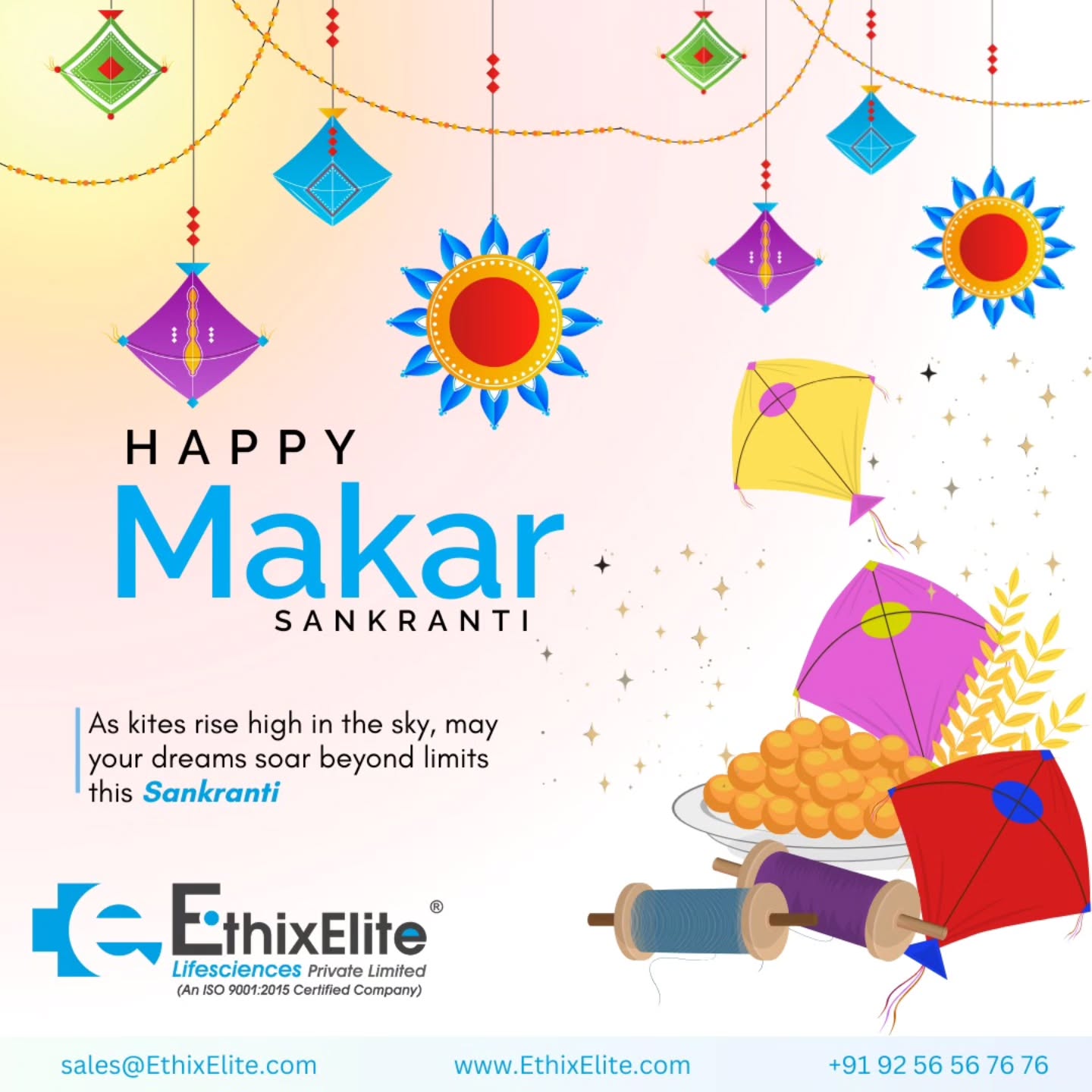 Soaring into Makar Sankranti with new hopes, fresh beginnings, and higher goals 🪁✨
Just like kites rise with the wind, let your health and success rise with positivity and balance.
🌞 Celebrate the harvest of happiness
🌾 Welcome prosperity & wellness
🪁 Fly high with discipline, dedication & good health
Warm wishes from EthixElite Lifesciences Private Limited 💙
#MakarSankranti #HappyMakarSankranti #SankrantiVibes #KiteFestival #festivalofharvest