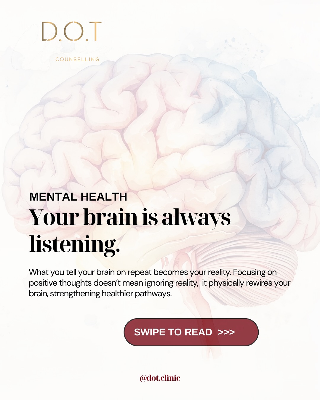 Your brain believes what you tell it repeatedly. This is why I tell clients: how you speak to yourself matters.
Your brain is always listening.
Repeat a thought often enough and your neurons wire it in.
That’s neuroplasticity and that’s how change begins.
#counselling #therapy #selfhelp #motivation #positivethoughts #counsellingsydney