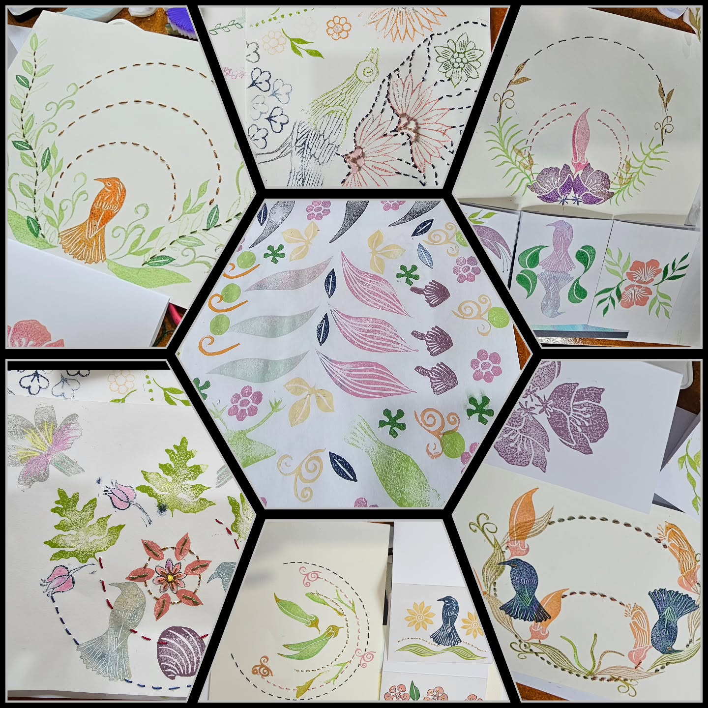 Recently I welcomed a lovely group of ladies to my studio for a special birthday celebration workshop. A fun memorable workshop, no previous experience required, where everyone took home a finished piece to slip into a frame and a few hand made cards.
I think this is wonderful way to celebrate a significant birthday or even any birthday 😊 so if you think this is something you would like to do DM me. #printandstitch #workshop #mixedmediatextiles #markmakingwithstitch #carve