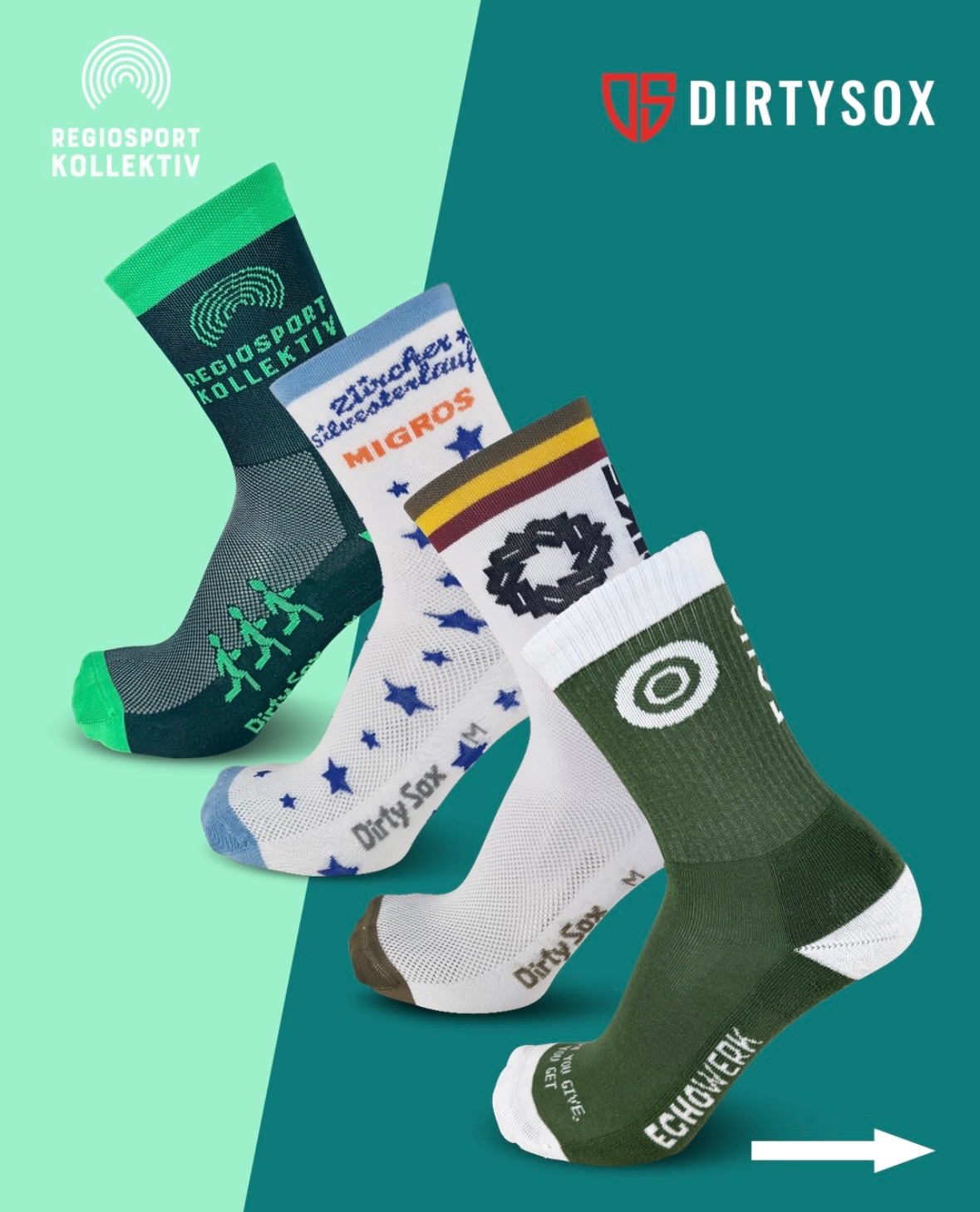 Teamspirit bis in die Zehenspitzen 🧦💥 Ob am BikeSide, Zürcher Silvesterlauf oder Regiosport Kollektiv – jeder Event hat seinen eigenen Look. Gemeinsam mit @dirtysox.cc kannst auch du dein eigenes Socken-Design ab 100 Paar umsetzen – perfekt als Merch, Give-away oder Team-Highlight. 💪
#deindesign #regiosportkollektiv #dirtysox #teamwear #customsocks