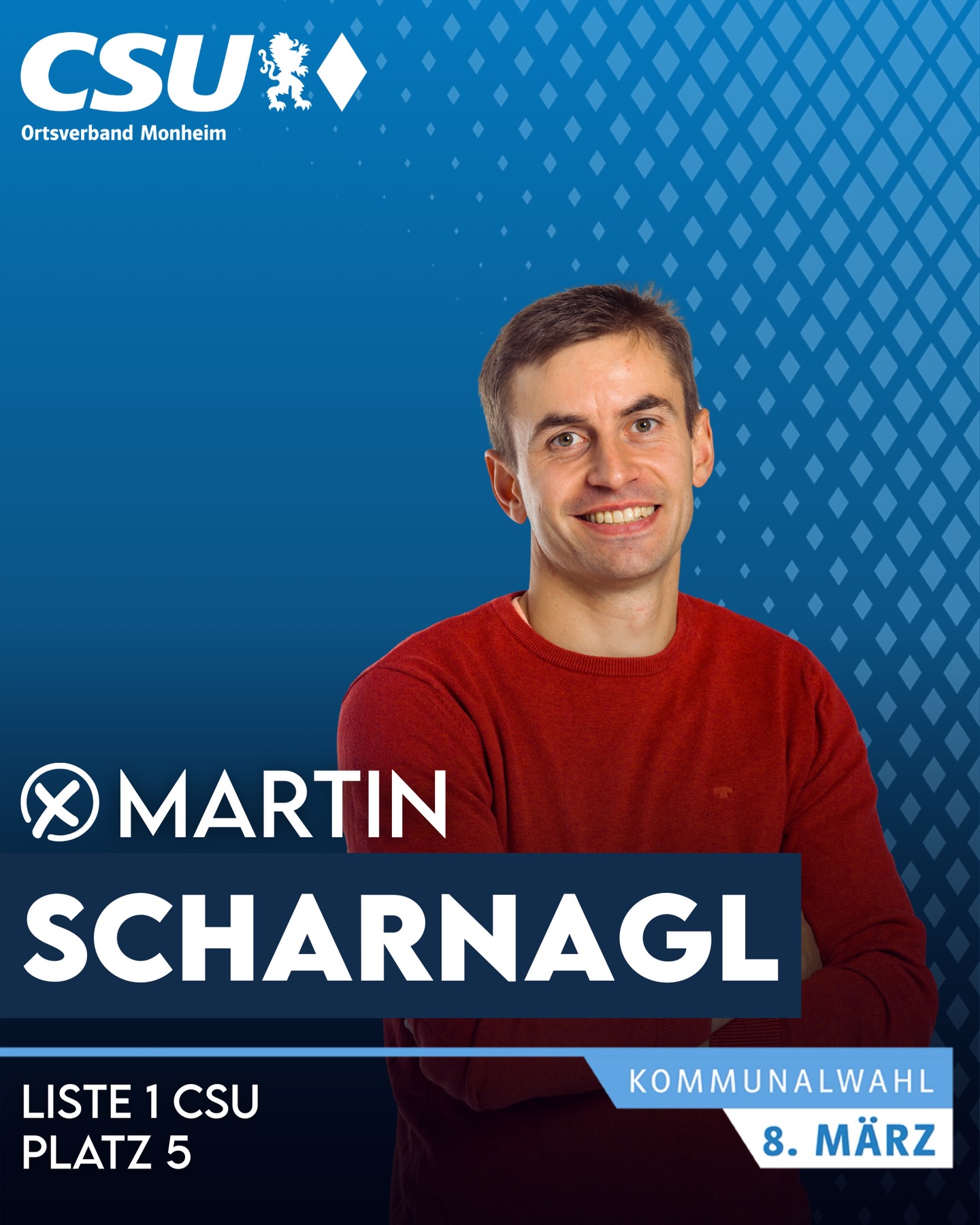 📣Wir stellen vor für den Stadtrat:
👤 Martin Scharnagl
🎂 32 Jahre | ➖ ledig
🚒 Berufsfeuerwehrmann (BF Augsburg)
🏡 Wittesheim
🧑🚒1. Kommandant Freiwillige Feuerwehr Wittesheim
🌿 Hobby-Jäger
🥕 Gemüseanbau
🌲 Forstwirtschaft
🗳 Kommunalwahl 8. März
➡️ Liste 1 CSU – Platz 5
#csu #monheim #bayern #stadtrat #kommunalwahl