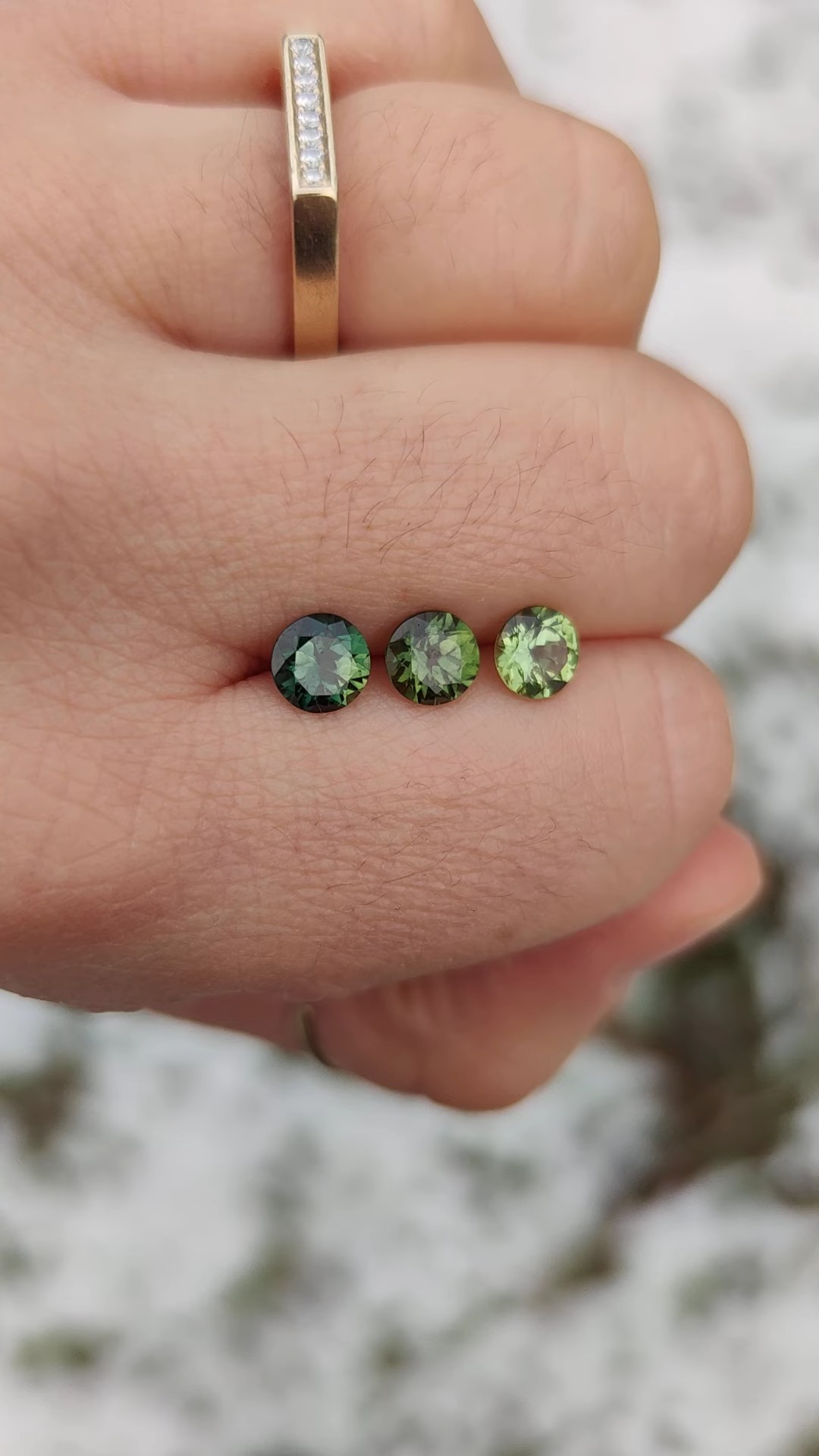 💚💚💚 Three very beautiful but very different green sapphires in last weeks snowy weather. Which one catches your eye?