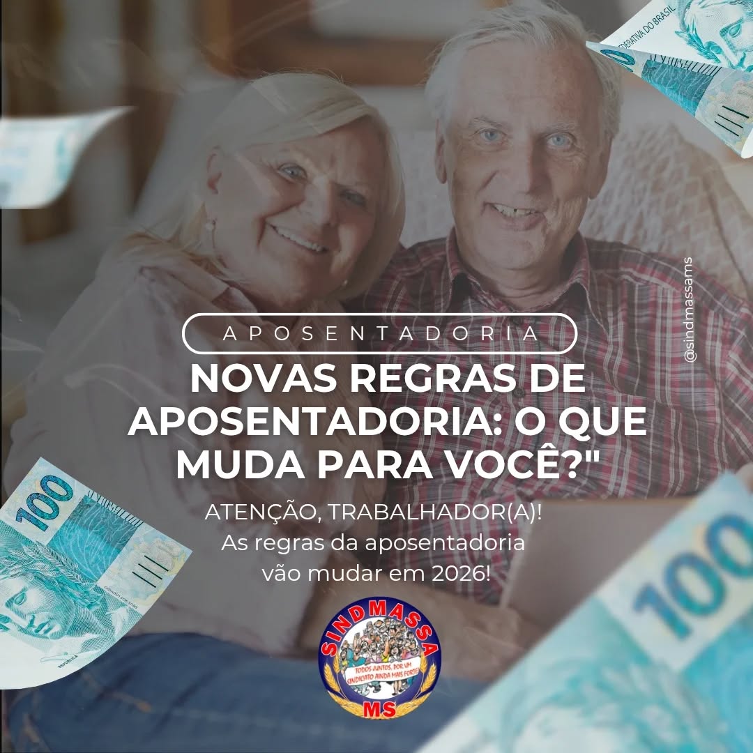 ⚠️ ATENÇÃO, TRABALHADOR(A)! As regras da aposentadoria vão mudar em 2026! 📅
Se você contribui para o INSS e está planejando seu descanso, é fundamental ficar atento.
A Reforma da Previdência (2019) prevê ajustes anuais nas regras de transição, e 2026 traz novos requisitos.
Confira o que muda na prática:
🛑 1. Idade Mínima Progressiva
A idade mínima sobe 6 meses.
👩 Mulheres: Precisam ter 59 anos e 6 meses (com 30 anos de contribuição).
👨 Homens: Precisam ter 64 anos e 6 meses (com 35 anos de contribuição).
🔢 2. Regra dos Pontos (Idade + Tempo de Contribuição)
A pontuação exigida aumentou!
👩 Mulheres: 93 pontos.
👨 Homens: 103 pontos.
✅ O que NÃO muda?
As regras de "Pedágio de 50%" e "Pedágio de 100%" continuam valendo para quem se encaixa nelas.
A regra geral (62 anos para mulheres e 65 para homens) também permanece.
💡 Dica do Sindicato:
Não deixe para a última hora!
O INSS recomenda usar o Simulador de Aposentadoria no aplicativo "Meu INSS" para verificar sua situação exata e planejar seu benefício com segurança.
O SINDMASSA MS está de olho nos seus direitos! ✊🏭
#SINDMASSAMS #Aposentadoria #INSS #ReformaDaPrevidencia2026 #DireitosDoTrabalhador IndustriaMS MatoGrossoDoSul Trabalhadores INSS2026