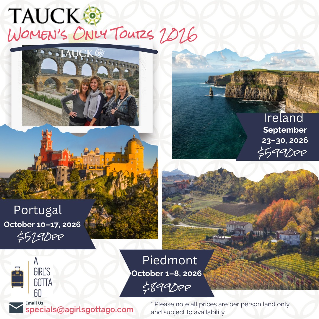 ✨ Women-Only Travel with Tauck | 2026 ✨
United by curiosity. Exclusively for women.
Travel deeper, connect faster, and explore the world alongside like-minded women on Tauck’s Women-Only Departures. These tours are thoughtfully designed for culture, comfort, and community.
🌍 2026 Departures Include:
🇮🇪 A Week in Ireland (Sept 23–30)
🇮🇹 A Week in Piedmont (Oct 1–8)
🇵🇹 A Week in Portugal (Oct 10–17)
From castles and wine country to hands-on cooking, music, and unforgettable farewells. Every detail is handled so you can simply enjoy the journey.
💌 Message A Girl’s Gotta Go to learn more and reserve your spot.
#TravelInStyle #TKO #WomenOnlyTravel #Tauck #AGirlsGottaGo #WomenWhoTravel #SmallGroupTravel #TravelTogether