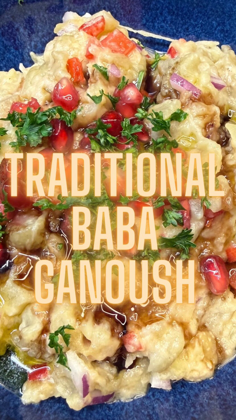 Traditional Baba Ganoush
Ingredients
• 2 aubergines
• 25 g chopped tomato
• 15 g sweet red pepper, finely chopped
• 2 garlic cloves, crushed
• 15 g red onion, finely chopped
• Juice of ½ lemon
• 4 tablespoons tahini
• 1 teaspoon salt
Garnish (optional)
• Fresh parsley, chopped
• Pomegranate seeds
• Olive oil
• Pomegranate molasses
Method
Prick several holes in the aubergines to prevent them from bursting during cooking.
Grill the aubergines over an open flame or under the oven grill until the skin is completely charred and the flesh is soft. This step is key for a deep, smoky flavour.
Remove from heat, cover with aluminium foil, and let rest for 5 minutes.
In a bowl, mix the tahini, lemon juice, crushed garlic, and salt until smooth. Set aside.
Scoop out the aubergine flesh and roughly chop it. Allow it to cool slightly.
Add the chopped red onion, tomato, and sweet red pepper to the aubergine and mix well.
Fold in the tahini mixture and stir until fully combined.
Transfer to a serving bowl and garnish with olive oil, pomegranate molasses, pomegranate seeds, and chopped parsley.#auberginerecipes #middleeasterncuisine #foodie #foodlover #cookwithme