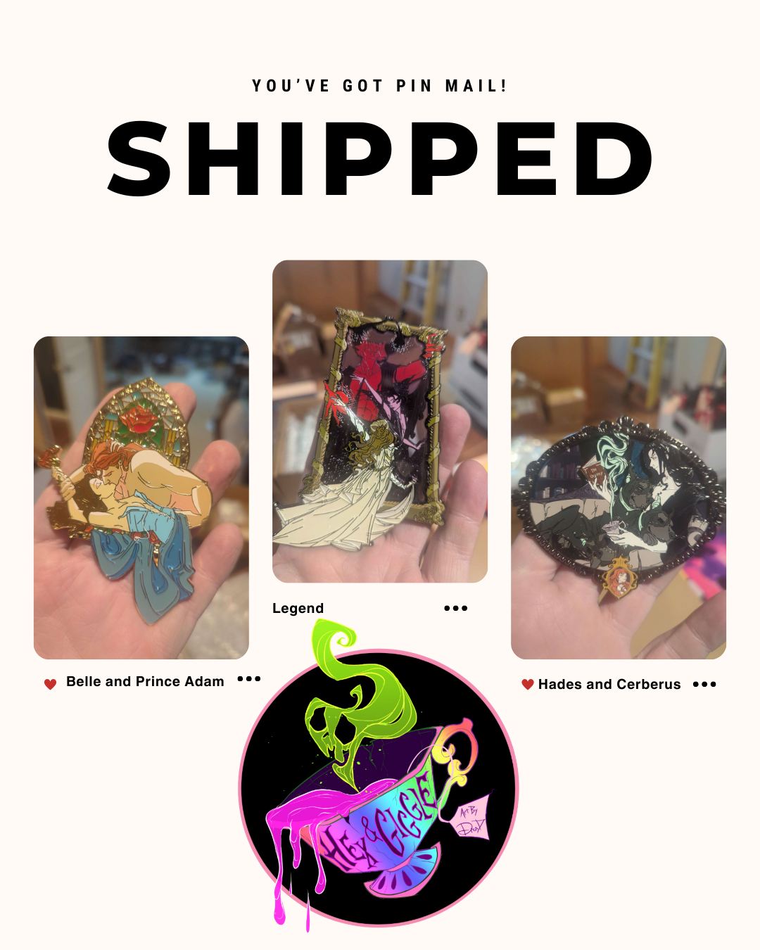 Hey Pin Goblins! So excited to announce that these three AMAZING pins have all shipped! Please check your email for your tracking information. Thank you again for your patience. Some of these ran into quality control issues, and we ONLY accept perfect pins!
#pinmail