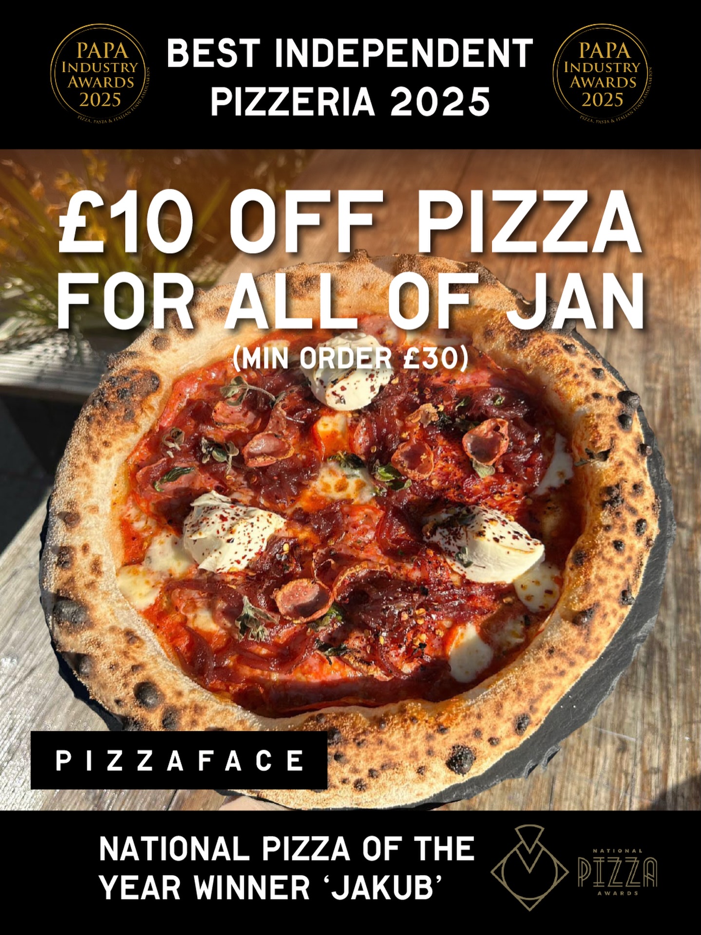 To claim the offer enter code GRAMJAN at the checkout page on our website. Minimum order value of £30 applies, offer can be withdrawn at any time, valid for delivery and collection.
https://www.pizzafacepizza.co.uk/
Alternatively call the shop and quote : GRAMJAN
Kemptown : 01273699082
Worthing : 01903202026
#brighton #worthing #jandeal