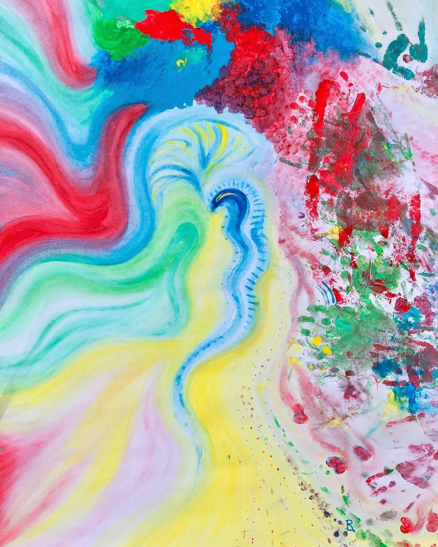 Dieses Bild haben wir in der Adventszeit des vergangenen Jahres gemalt. So wie die Schlange sich immer wieder häutet, kommen auch wir nicht umhin, uns immer wieder und weiter zu entwickeln. Bei meinem Kind geschieht das manchmal in rasendem Tempo und es ist nicht immer leicht, wenn die alte Haut zu eng geworden ist und Wachstum ansteht. Dieses Bild finde ich sehr passend zu all diesen Entwicklungsprozessen, die auch immer mit Loslass- und Aufräumschritten verbunden sind - nicht nur zum Jahresende. Um Neues in das Leben einladen zu können, muss Altes, nicht mehr passendes manchmal erst gehen. Ein ewiges Thema, nicht nur für Rosalie, sondern natürlich auch für mich.
Ich sehe es allerdings so, dass wir Erwachsene viel zu viele Schichten aufgebaut oder angezogen haben, die unserem wahren Wesen nie entsprachen. Deshalb bedeutet Entwicklung für mich auch oft eine Rückbesinnung auf unseren ganz ursprünglichen, reinen Kern – eben diesen Kern, der wir als Kind gewesen sind und der Glück und Leichtigkeit wie selbstverständlich gelebt hat. Bevor man uns sagte, wie wir sein sollen, waren wir so, wie wir wirklich sind. Finden wir dies wieder!
🩷❤️🧡💛👧🏻👩🏻🎨💚🩵💙💜
„Shedding your skin once more“ (Fingerfarbe auf Vliestapete, ca. 55 x 75 cm)
.
.
@hervelancelin
#luftfarben #colorfulartwork #luxembourgartprize #nachwuchskünstler #artwork #colorfulart #fingerfarben #wirmalenunsdieweltwiesieunsgefällt #buntistmeinelieblingsfarbe #toddlerpainting #toddlerart #toddlerartist #farbenfroh #ilovecolors #fantasie #colorfullikearainbow #seelenbilder #soulpainting #instaart #rainbowcolors #fingerpaints #artthatmakesyouhappy #artthatmakesyoufeelgood #artes #spiritualart #innereskind #daskindindir #wachstum #sheddingyourskin #häutung