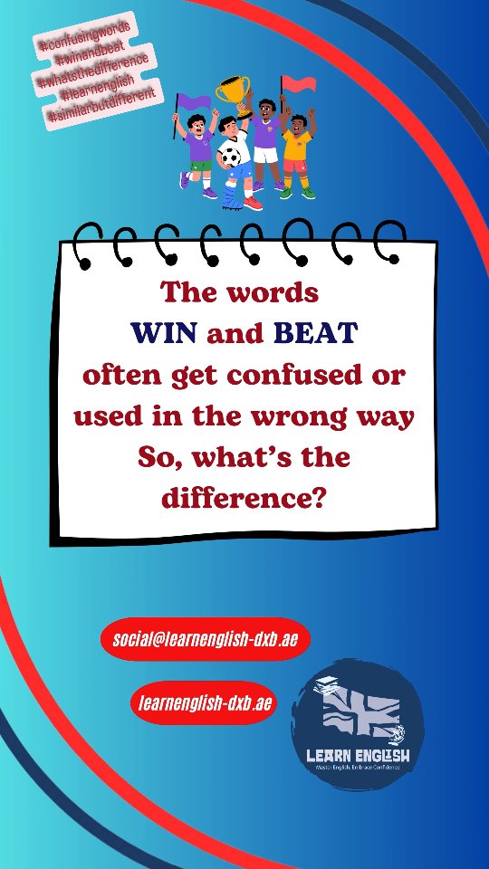 Today's #confusingwords are #winandbeat but #whatsthedifference ? #learnenglish
#similarbutdifferent