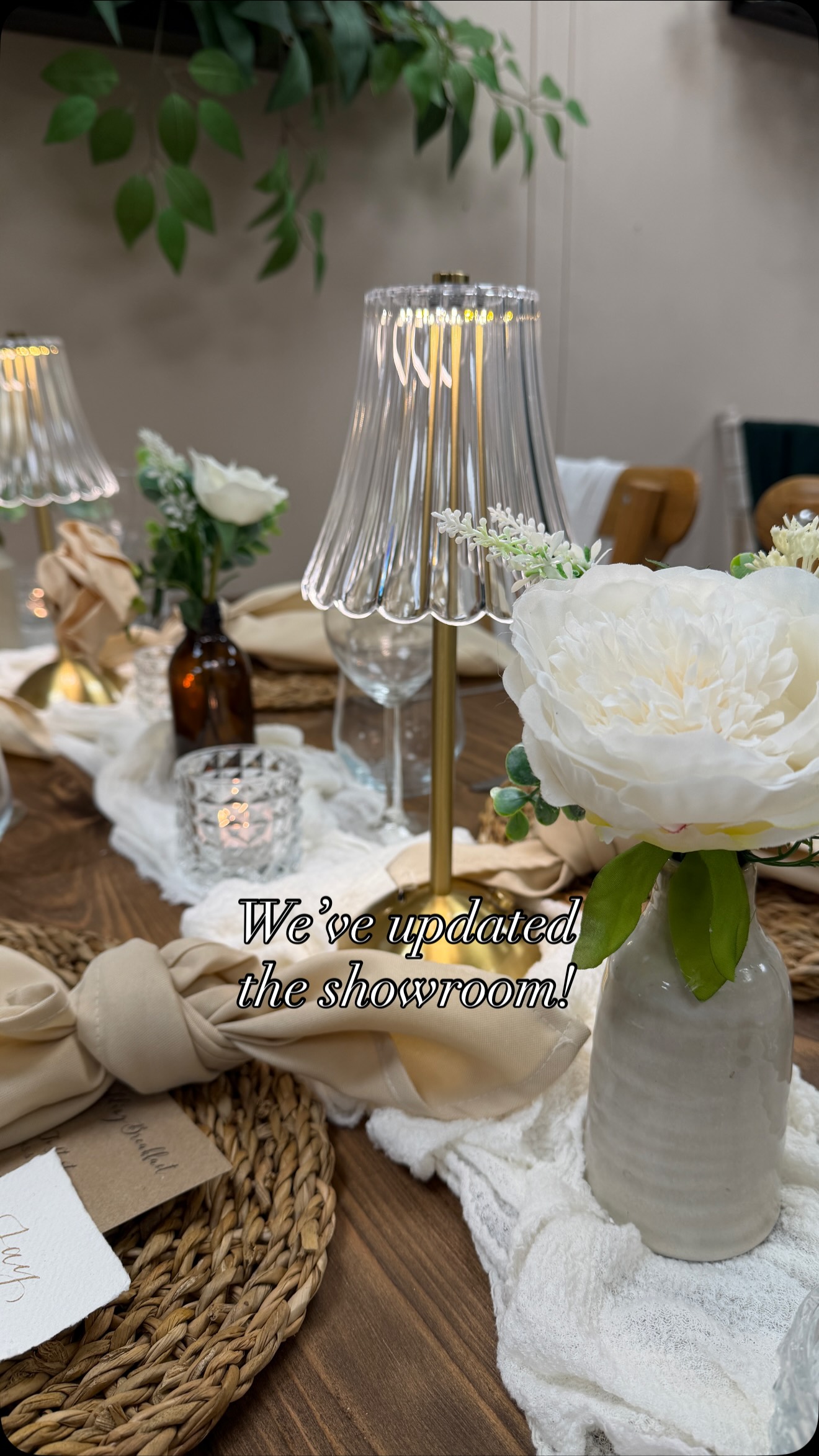 🌿 Showroom refresh 🌿
We’ve been busy giving the showroom a little update, and we’re obsessed.
From monochrome moments to soft neutrals, a touch of woodland, dreamy floating candles, the top table, and of course our ever-popular bud vases - each table is styled to spark ideas and show how different looks can feel.
But our absolute fave? The table with the lamps 🤍 How cute are they?! They add the cosiest glow and such a relaxed, intimate vibe.
Which table is your favourite? Let us know in the comments 👇
#weddingshowroom #weddingdecorideas #rusticwedding #engagedlife
