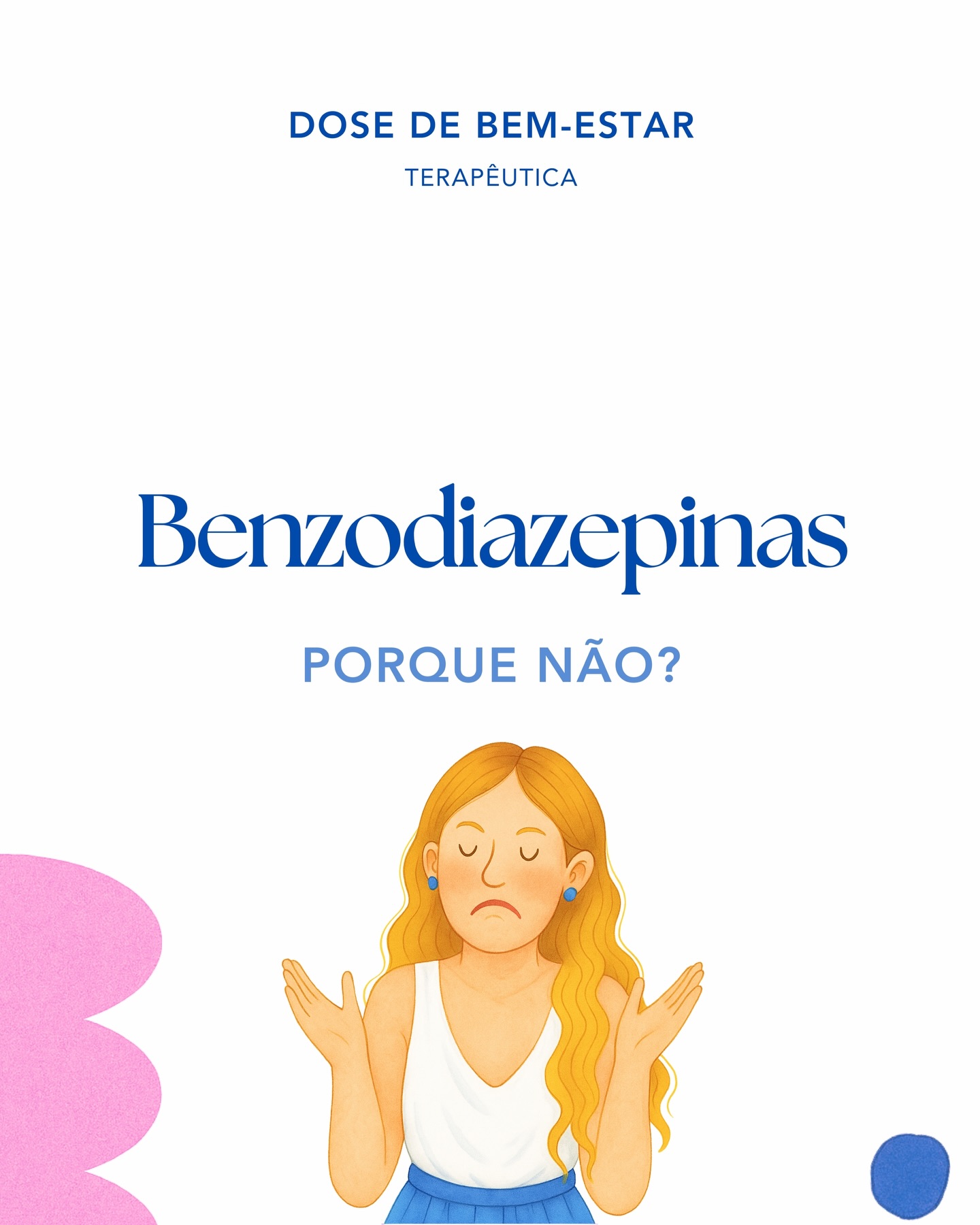 Lorazepam, alprazolam, diazepam, clonazepam. Já toda a gente ouvir falar nelas.
A « pílula mágica » dá sono e alivia a ansiedade - rápido e « sem efeitos secundários », garantem-nos.
Benzodiazepinas: porque não? 💊
Vamos perceber melhor ☝🏼
Resposta curta: São uma solução rápida mas cobram caro.
Na minha prática clínica, a regra é clara:
usar na menor dose, pelo menor tempo possível e sempre com acompanhamento especializado.
As benzodiazepinas têm um lugar. Mas não são tratamento de primeira linha nem para a ansiedade nem para a insónia.
#saudemental #psiquiatria #insonia #ansiedade #apsiquiatraresponde