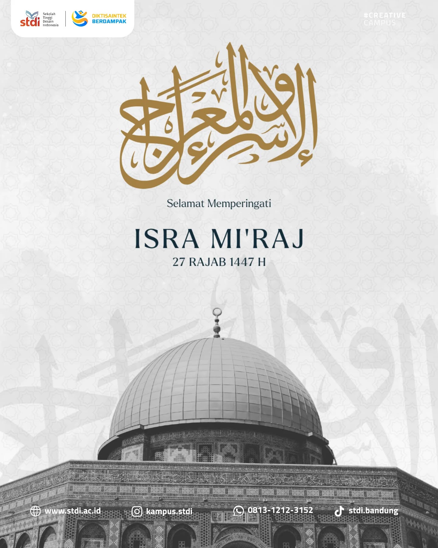 Selamat Isra Miraj 1447 H. Semoga keberkahan, kebaikan, dan keridhaan Allah SWT selalu menyertai kita. Selamat Isra Miraj 2026. Semoga sepanjang tahun kita dalam keadaan baik.
