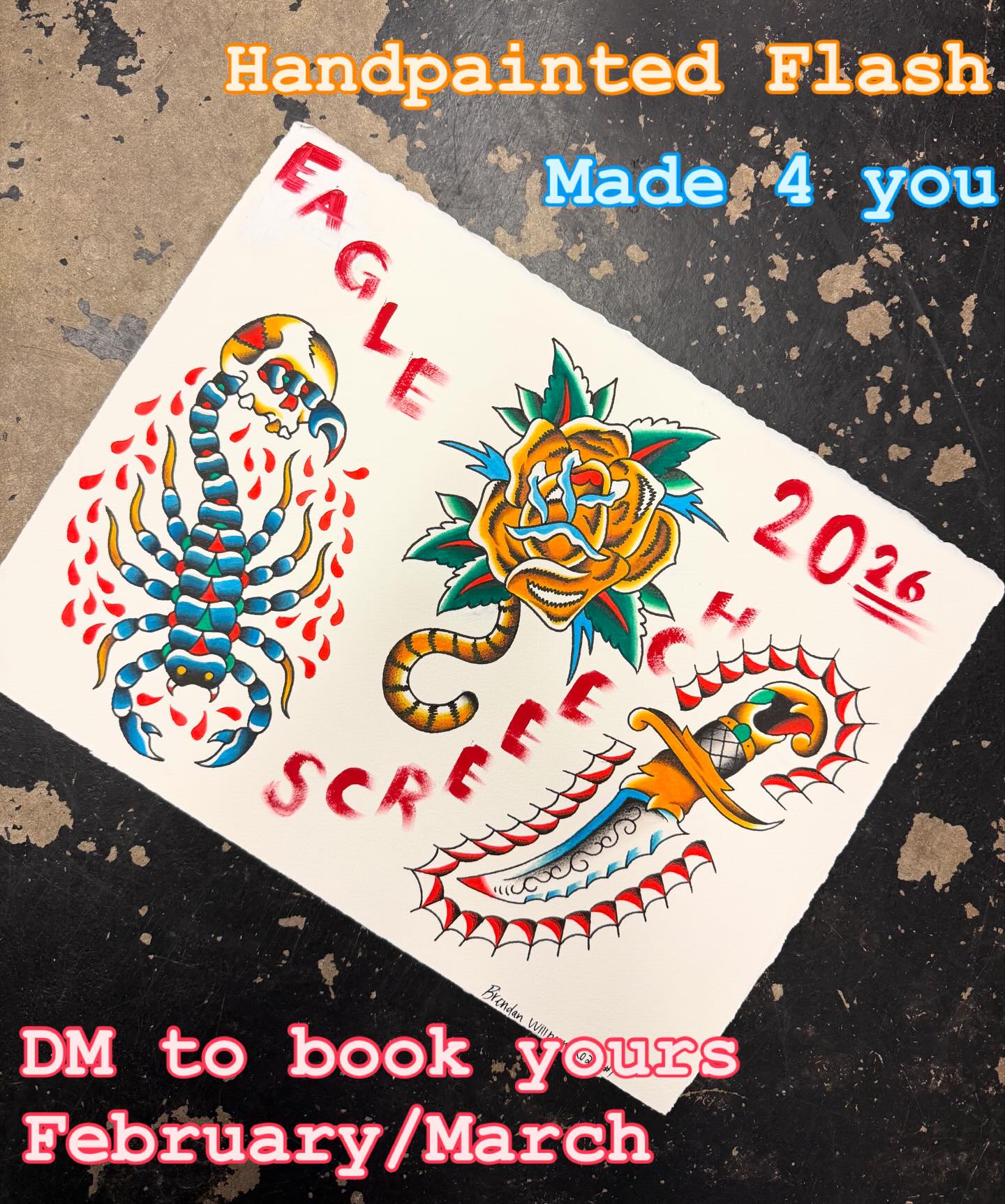 💥NEW FLASH💥
Handpainted, liquid acrylic, gouache, spit, lots of love. If you’d like to get tattooed DM me and we’ll get you lookin right🫵
DM to book for February and March
•
#americantraditionalflash #dentontattooartist #traditionaltattooflash #spitshaded #flashtattoo