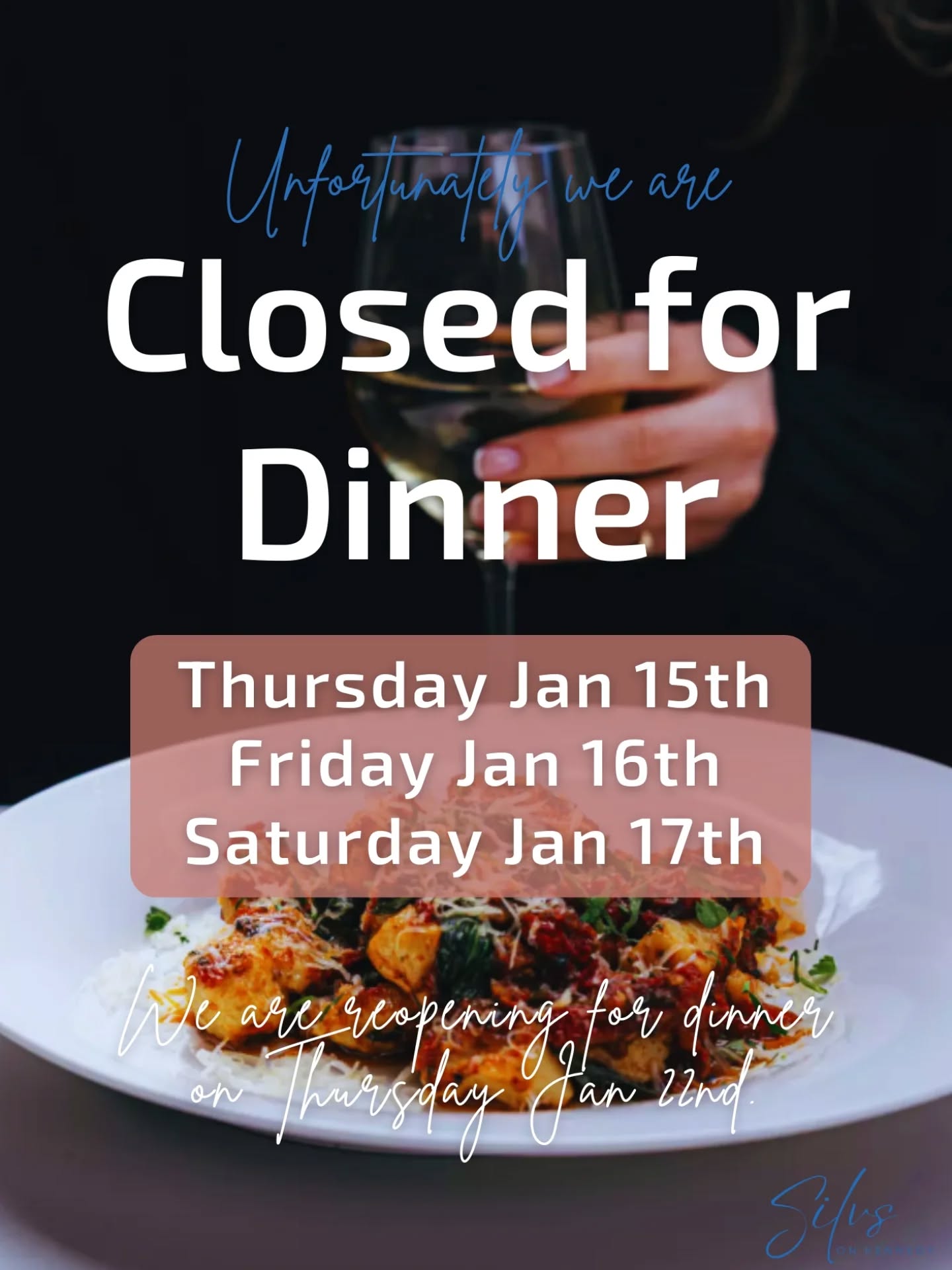 Due to staffing issues, we sadly won't be able to open for dinners this week (Thu 15th, Fri 16th, Sat 17th).
We will be restarting Dinners for 2026 on Thursday 22nd of Jan (next Thursday).