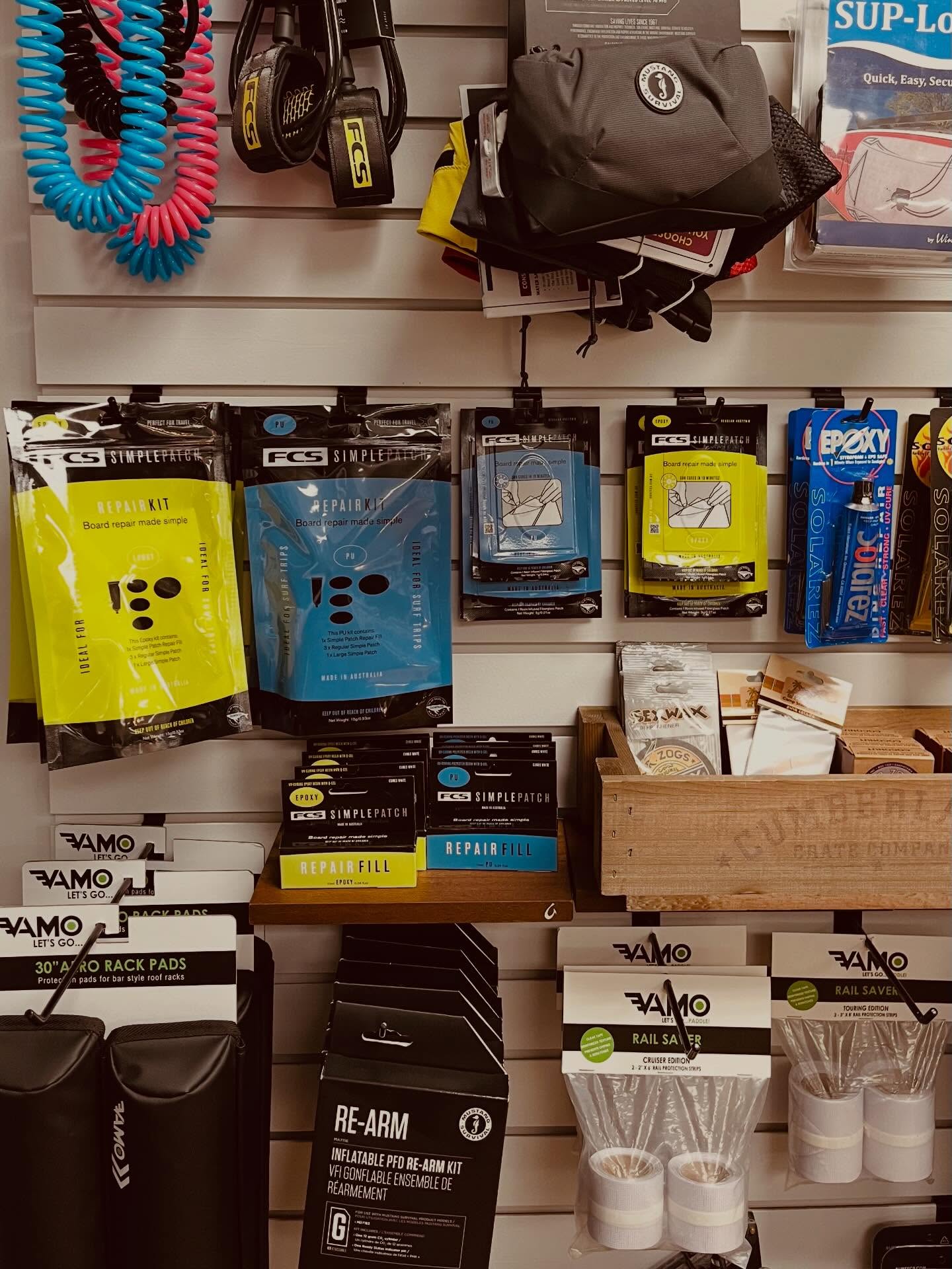 DINGS DINGS DINGS 💥
We can all be so careful but we have all done it, the inevitable ding!!! We just expanded our repair wall- with FCS SImple Patch products!
Most dings only require a patch —> see the photos for the full instructions. If you get a real “dinger” we also have the repair fill!
UV curing for all products ☀️ Board repair made simple to get you back in the water quickly!