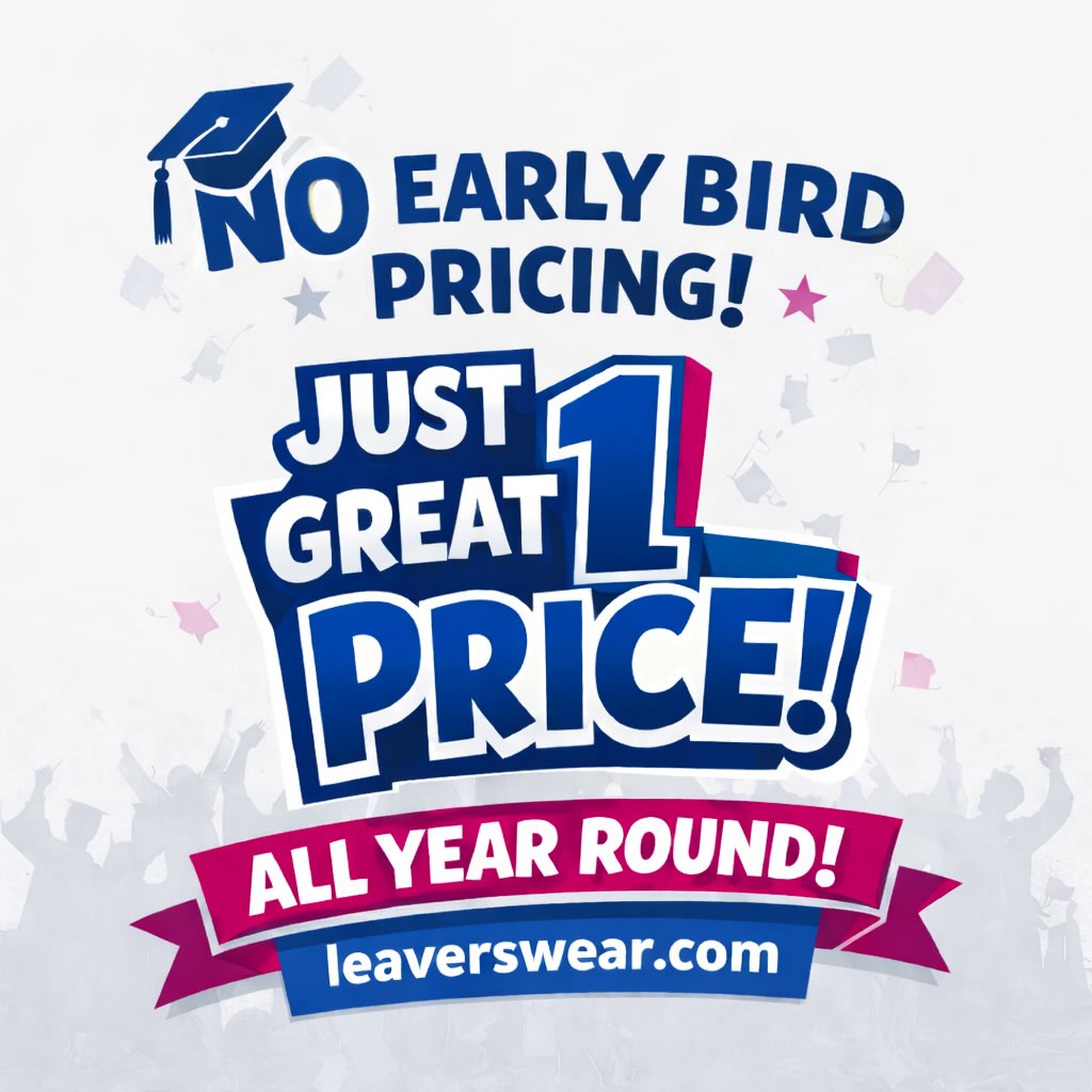 Hassle-free leavers hoodies, whenever you’re ready.
With Leaverswear there’s no early bird pricing – just one great price, all year round.
Order when it suits your school, not the calendar.
✔ Same great price
✔ Same great quality
✔ Same great service
Whether you’re ready now or later in the year, your leavers hoodies will always cost the same.
www.leaverswear.com
#LeaversHoodies #SchoolLeavers2026 #leavershoodies #SchoolHoodies #UKSchools