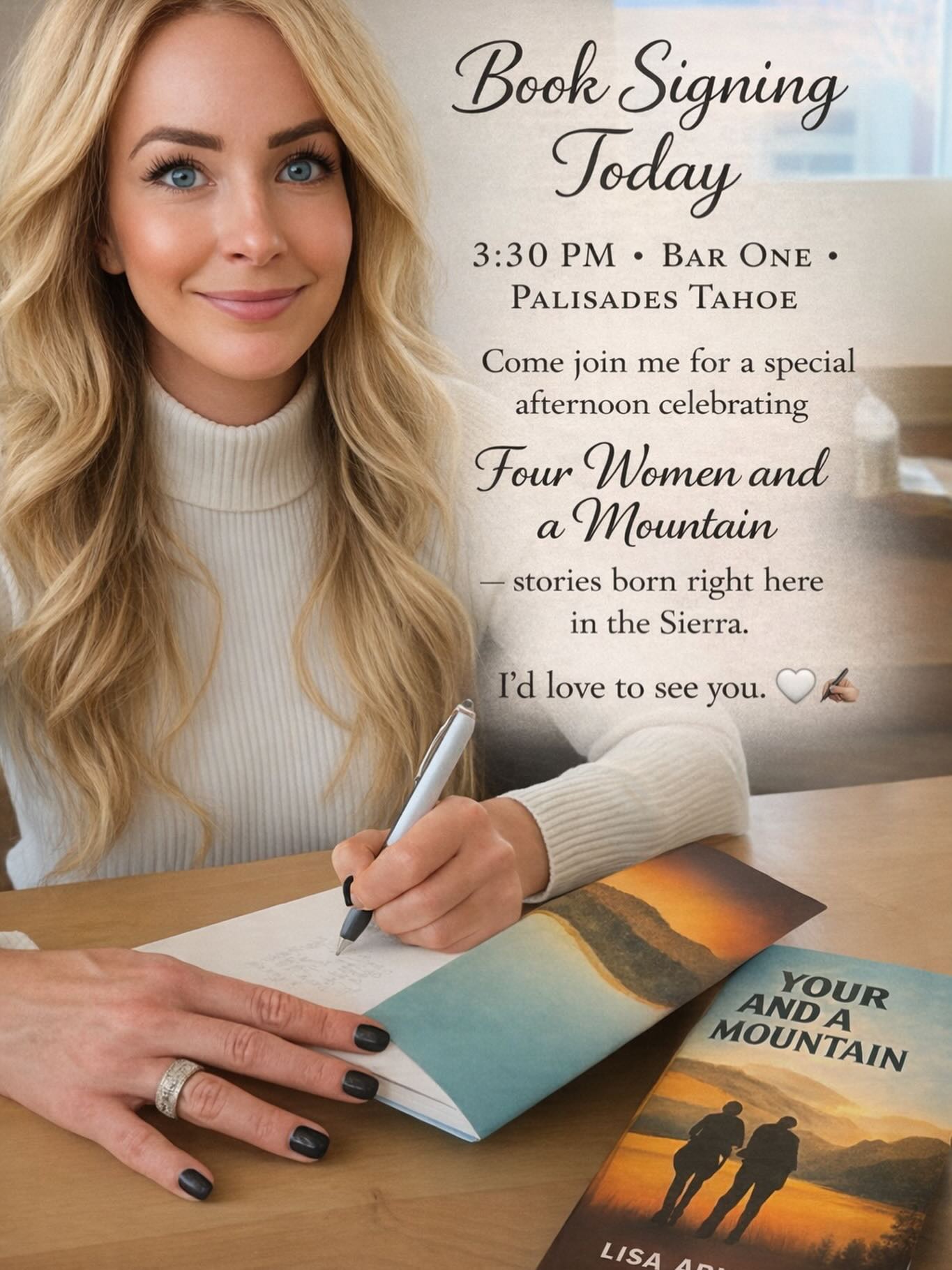 Would love to see you today at 3:30.
Come by, join in, and celebrate great memories, sharing, and local love.
Thank you, Palisades Tahoe. 🤍🏔️
#fourwomenandamountain_ #palisadestahoe #barone #booksigning