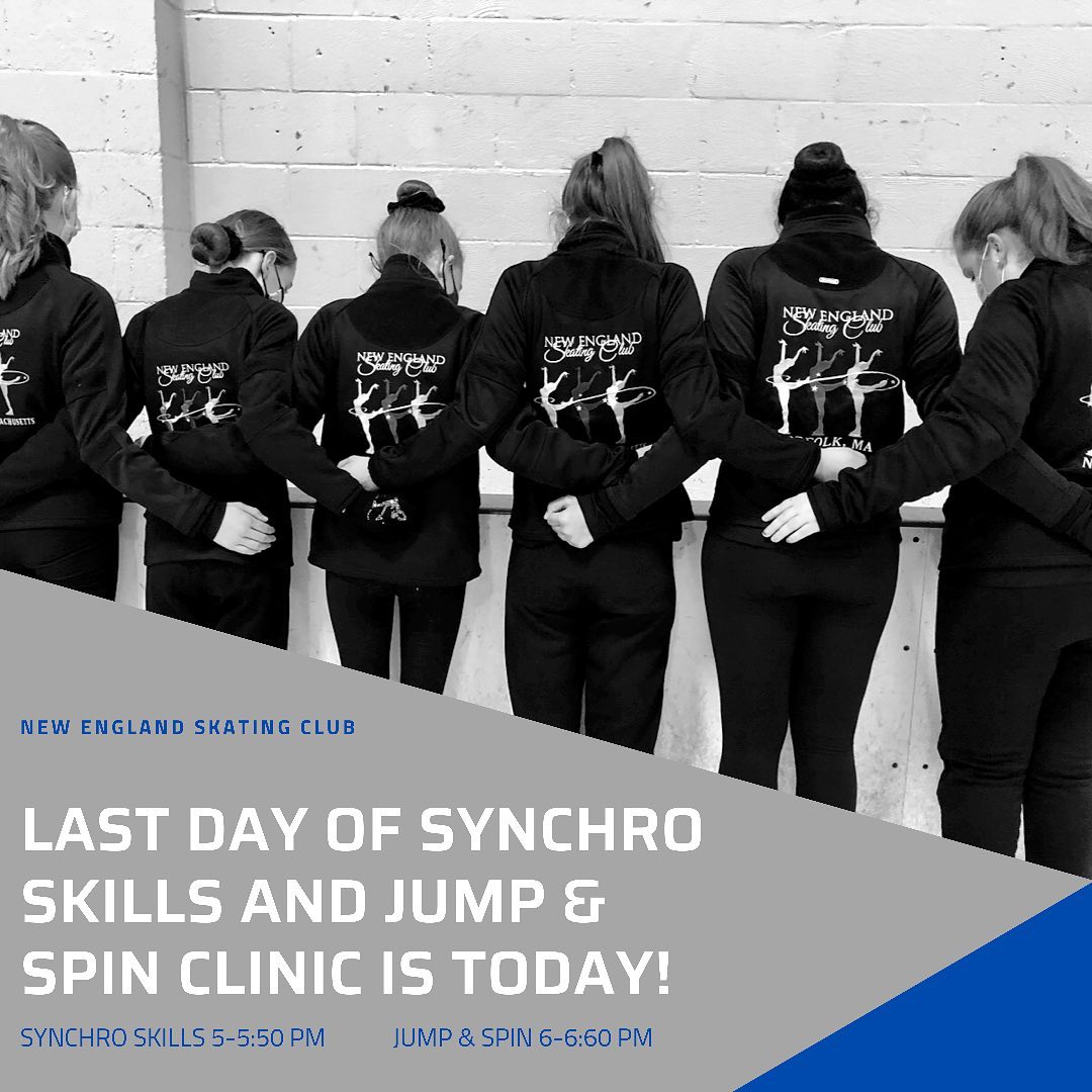 The last day of our Synchro Skills and Jump & Spin Clinic is today! If you haven’t signed up yet, don’t panic!! 😱 There is still plenty of time to signup online now and join us ⛸💙
Link in bio to register!
#NESC #synchronizedskating #figureskating #figureskater #jumpandspin #summerskating