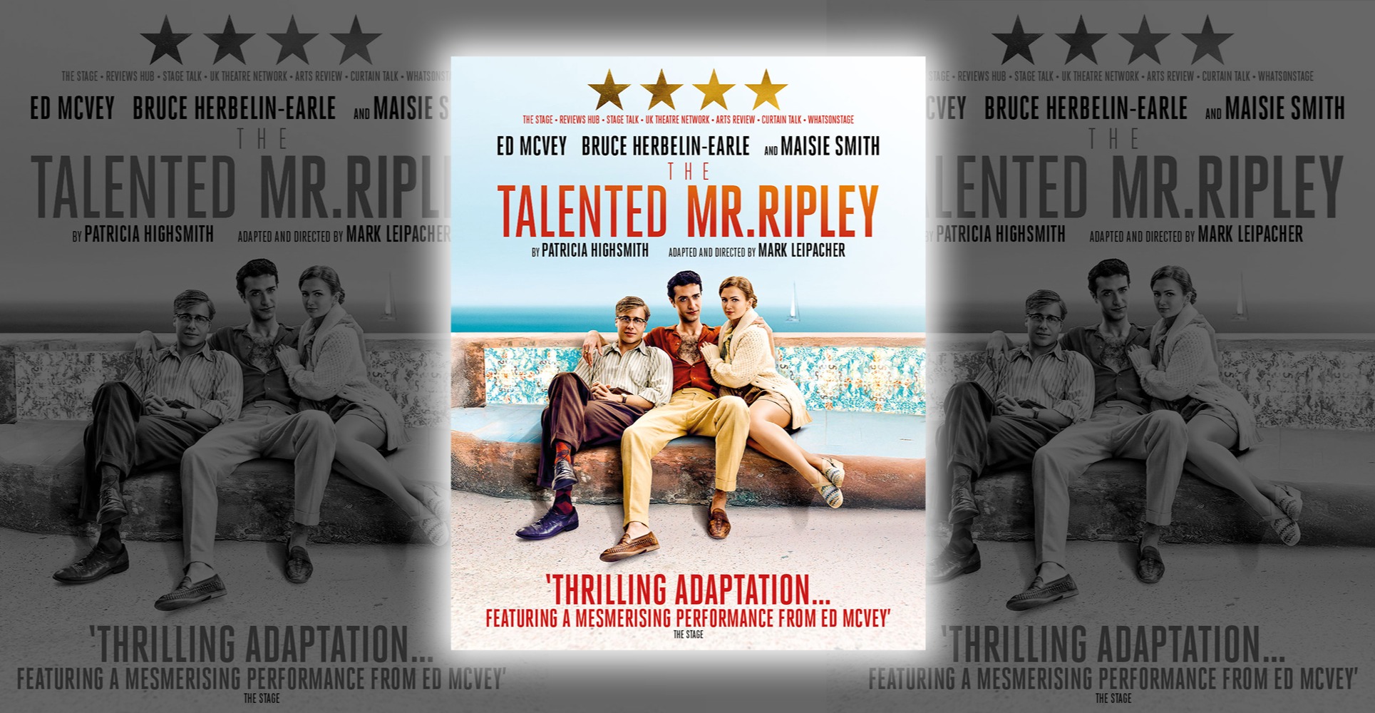 CRITICALLY ACCLAIMED TOUR OF THE TALENTED MR RIPLEY RETURNS THIS JANUARY AND CONTINUES THROUGH 2026 FOLLOWING SOLD-OUT 2025 DATES
Following rave reviews and sold-out performances across the UK in 2025, the critically acclaimed first-ever UK and international tour of THE TALENTED MR RIPLEY returns this month, continuing into 2026 ahead of a planned West End transfer.
Producers Jack Maple, Thomas Hopkins, SAMS Entertainment and Carl Moellenberg are delighted to bring the sell-out 2025 tour to further venues in 2026 including York Theatre Royal, and visits Aylesbury, Aberdeen, Guildford, Windsor, Dublin, Poole, Eastbourne, Colchester, Coventry, Wolverhampton, and finishing in Salisbury in May. Further details and booking links here.
Ed McVey (The Crown, Netflix), Maisie Smith (Eastenders, BBC) and Bruce Herbelin-Earle (Free Reign, Netflix) continue in the roles of ‘Tom Ripley’, ‘Marge Sherwood’ and ‘Dickie Greenleaf’ respectively.
#thetalentedmrripley #ripley #uktour #maisiesmith #theatre #touringtheatre